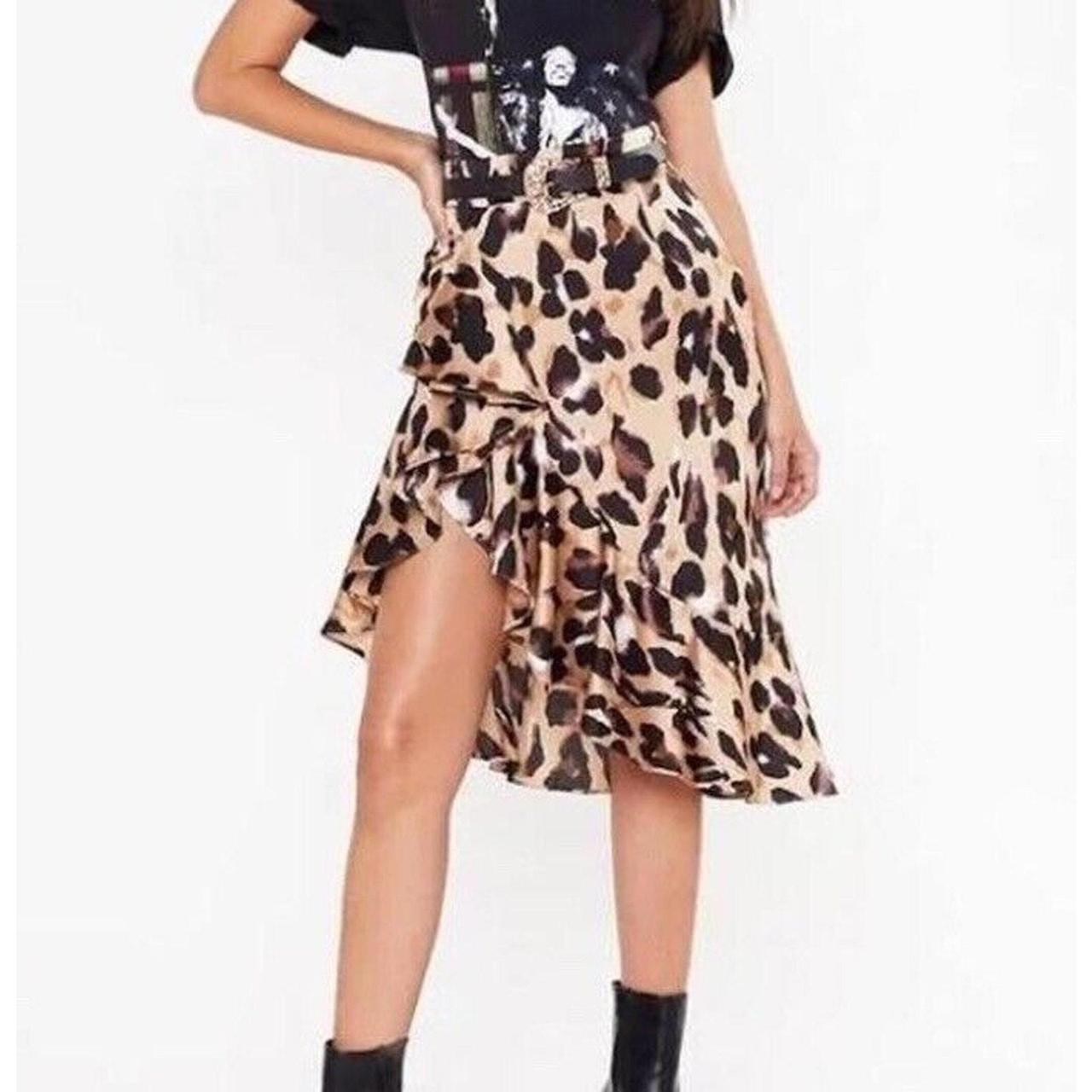 Nasty Gal Leopard Print Midi Skirt With Slits NWOT, Satin Leopard