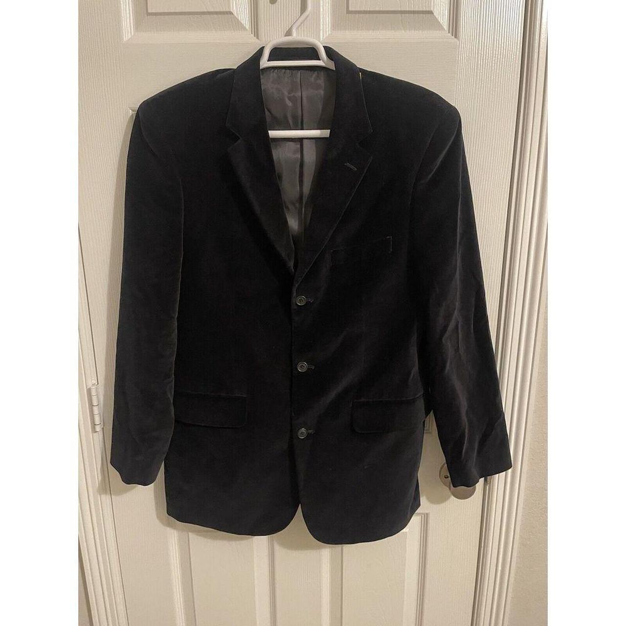 LINEA UOMO Blazer Mens 42L Solid Black Velvet Cotton