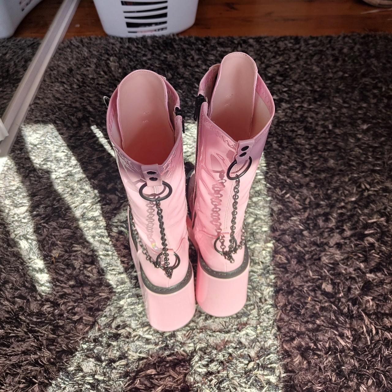 Pink demonin platform boots with chain and zipper  | Depop