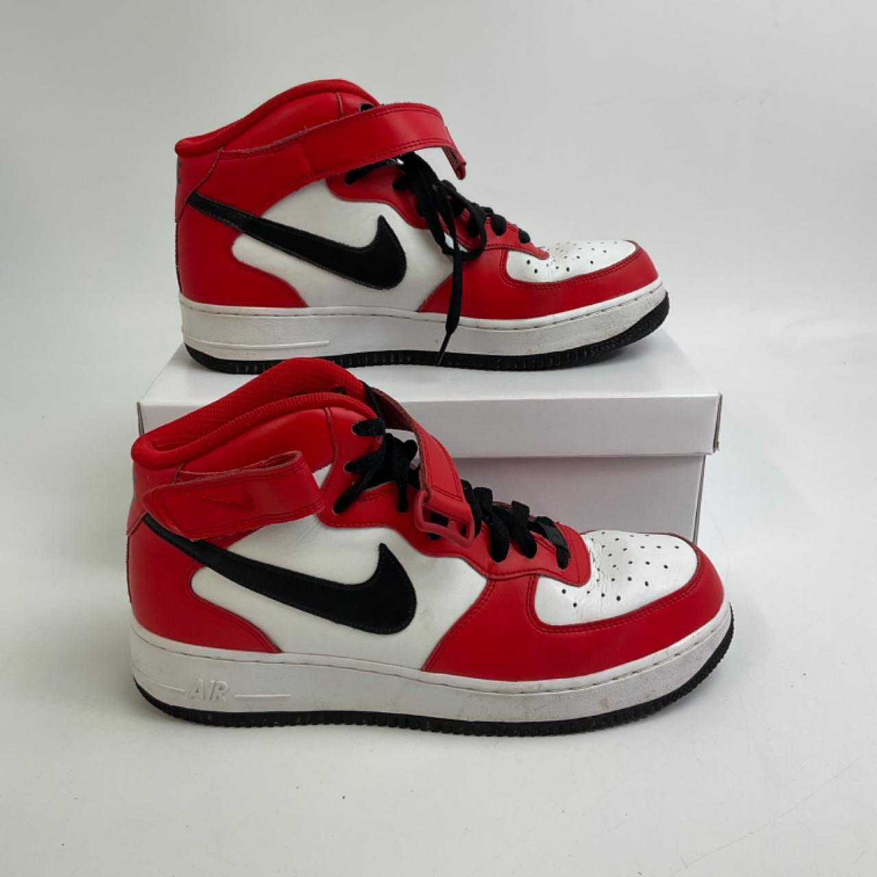 Nike Air Force 1s Mid Rise In Red White Black UK. Depop