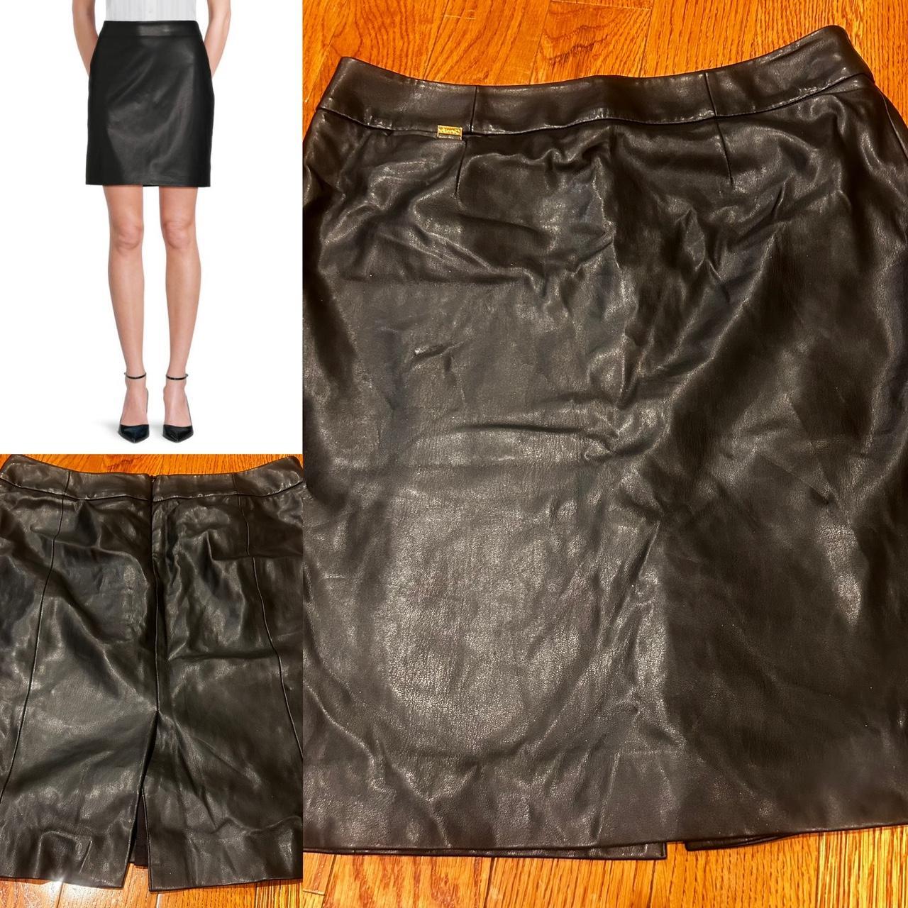 Calvin Klein NWT Faux Leather Pencil Skirt Black. Depop