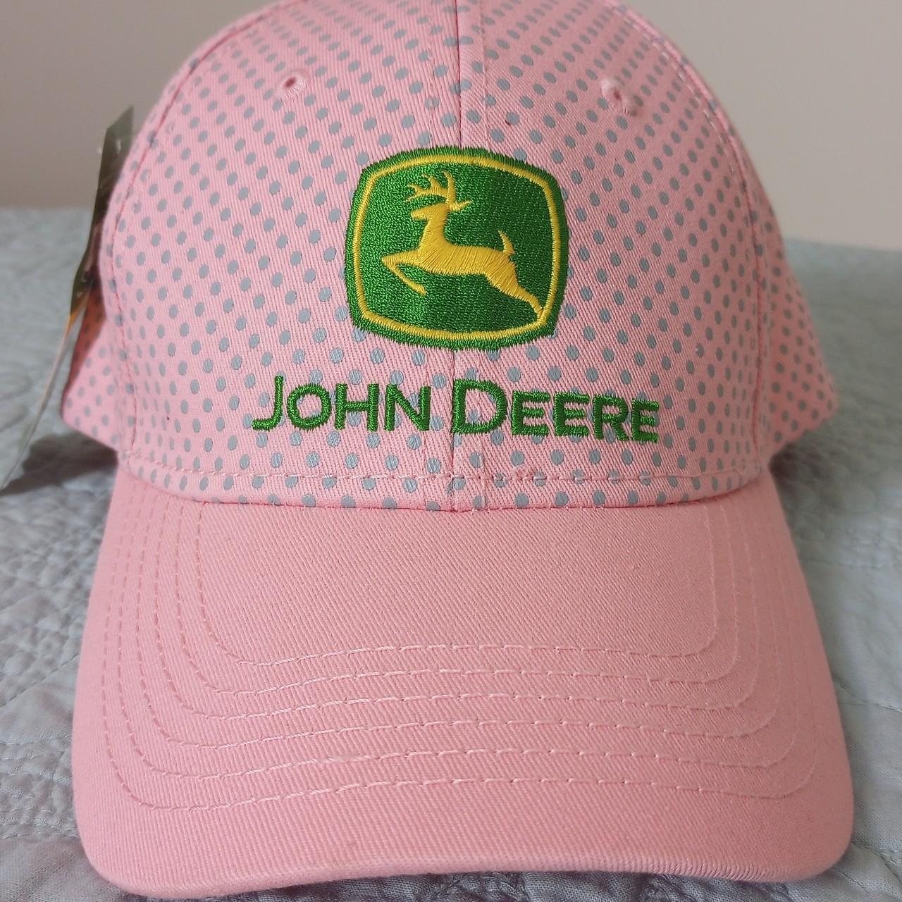 John Deere Pink Polka Dot Trucker Hat Adjustable... - Depop