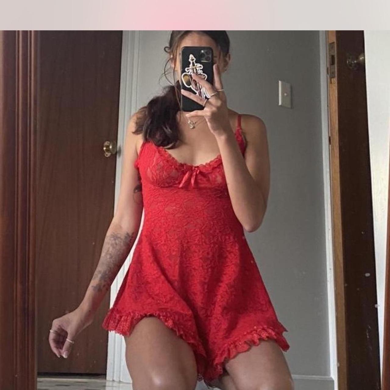 Gorgeous sexy red lace chemise No tag on this but. Depop