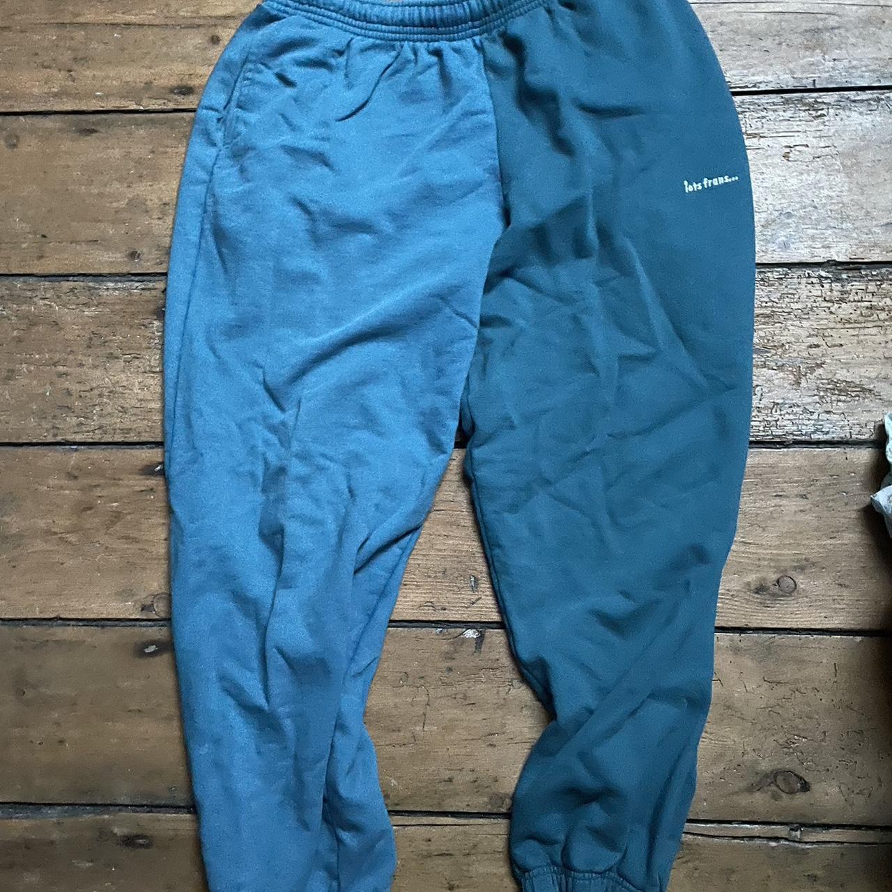 Iets frans split coloured joggers in blue and teal. - Depop