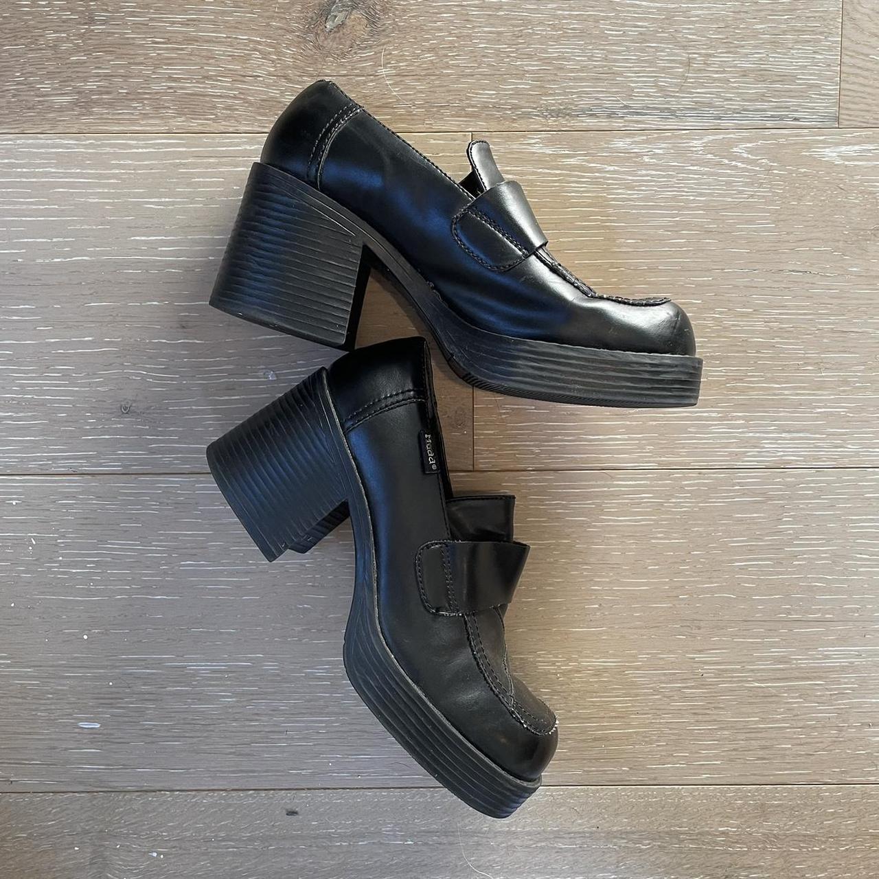 Vintage Mudd Chunky Heel Platform Black Leather... - Depop