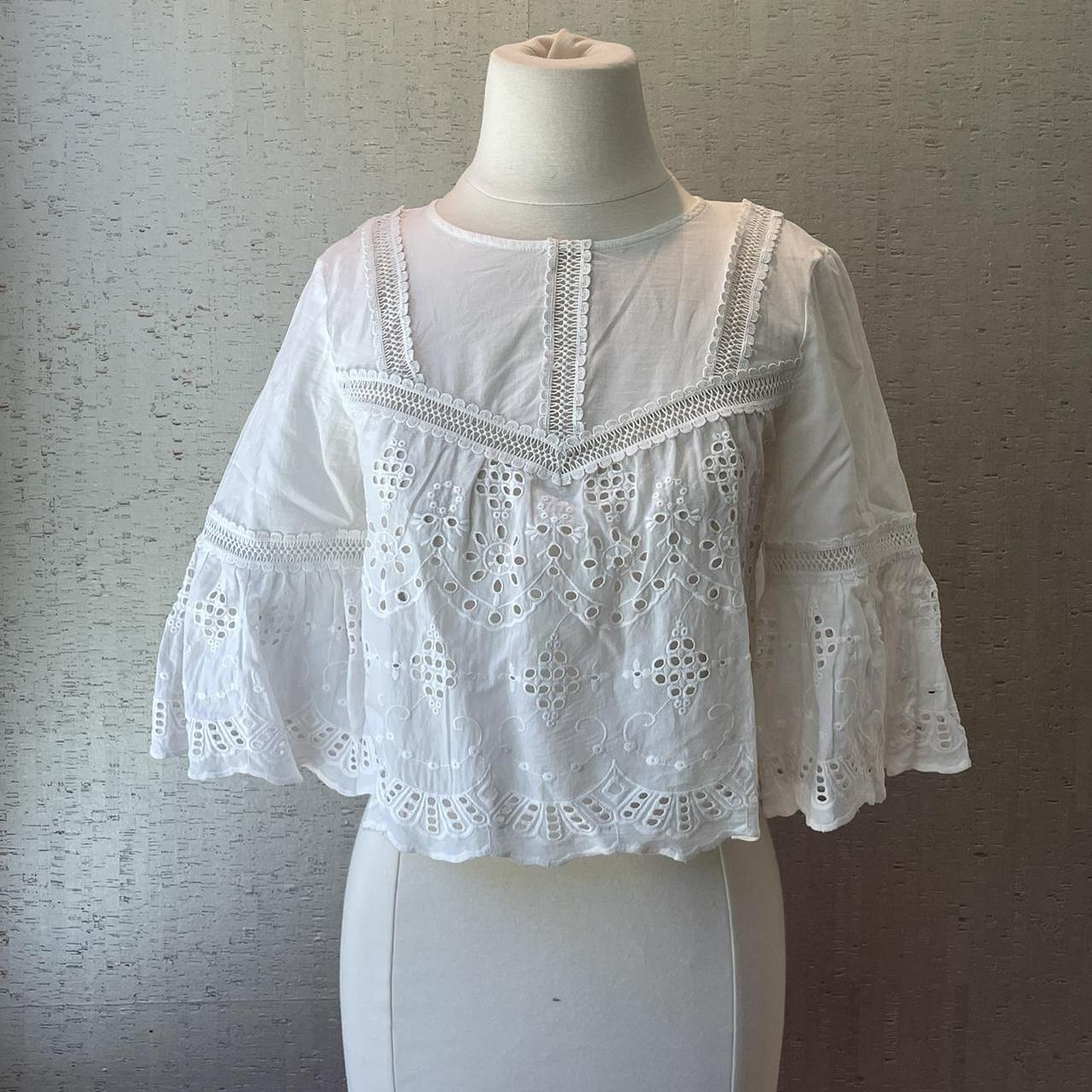 little feminine lacey cotton white eyelet ruffle... - Depop