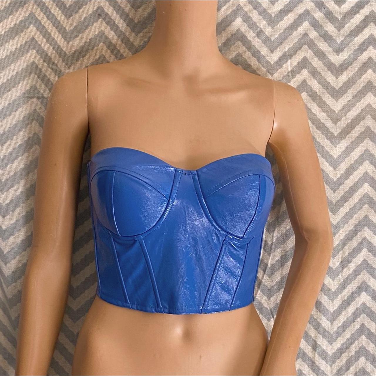 Blue Faux Leather Crop Top Bust Fits 37 38 Inches Depop