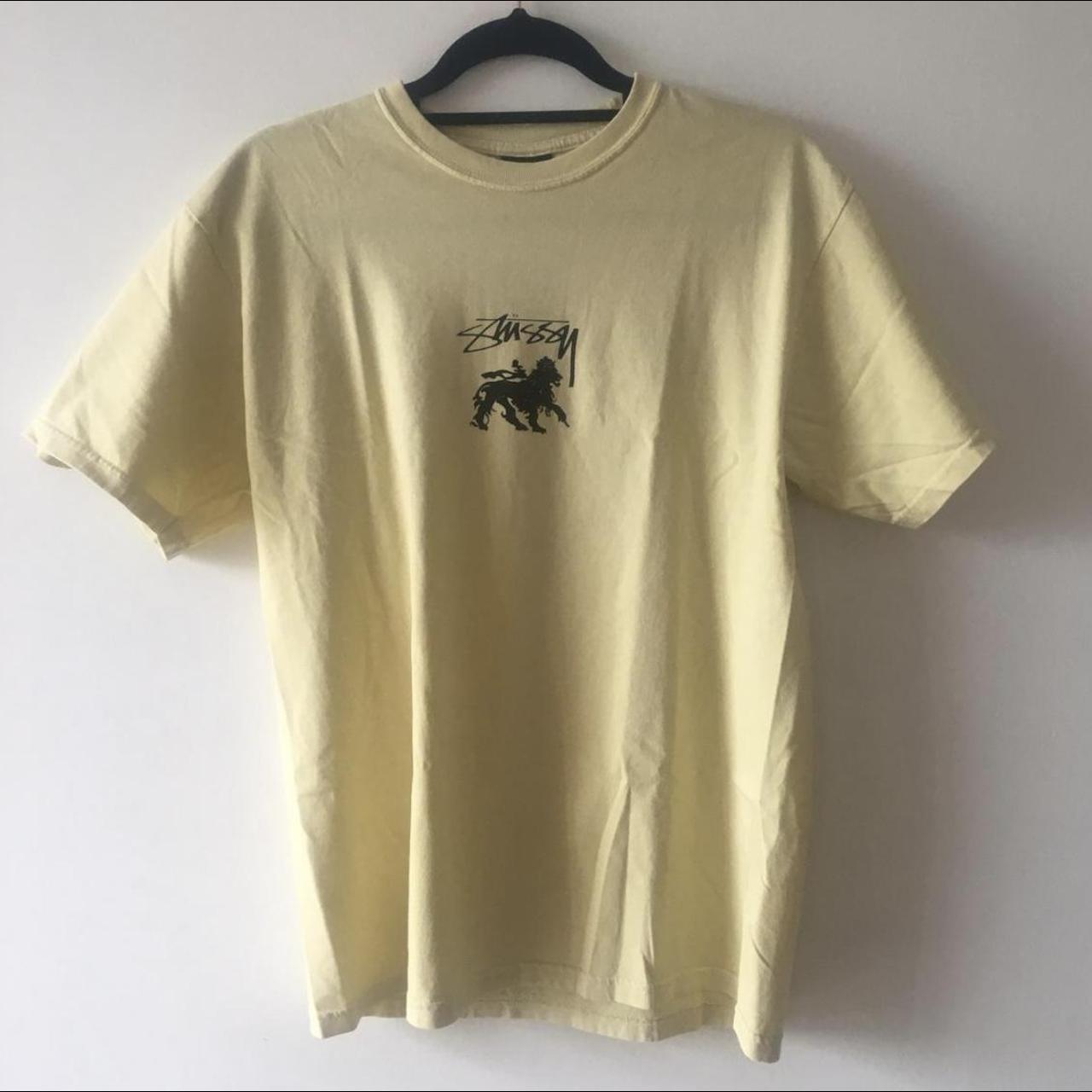 Stussy lion tee shirt yellow (pale) - Depop