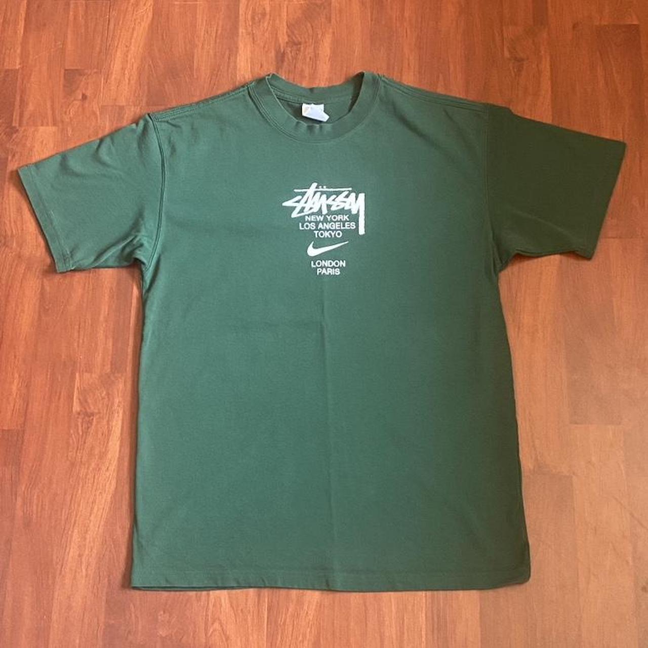 stussy x nike green t shirt