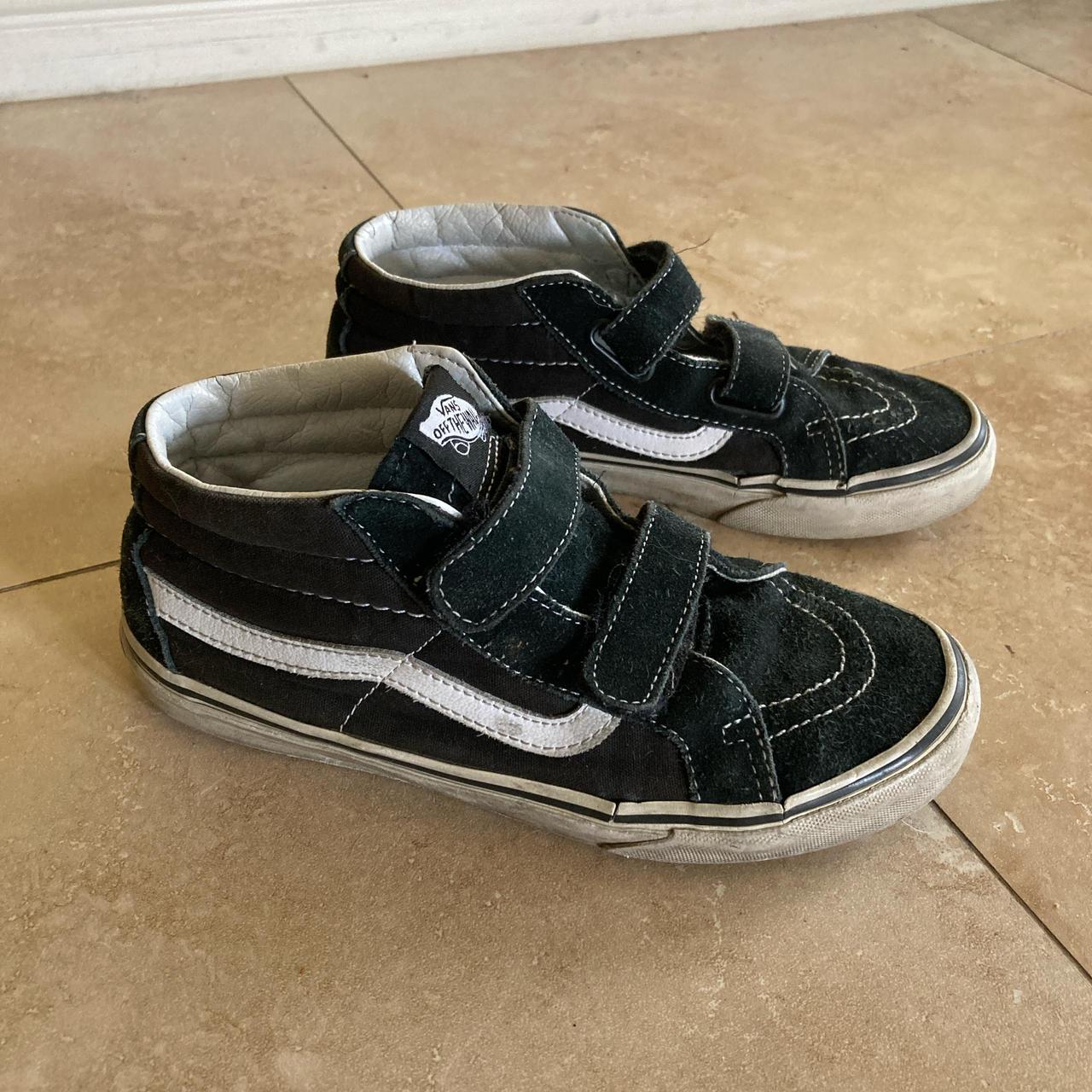 sk8 mid velcro vans shoes in black white. size 4.5. Depop