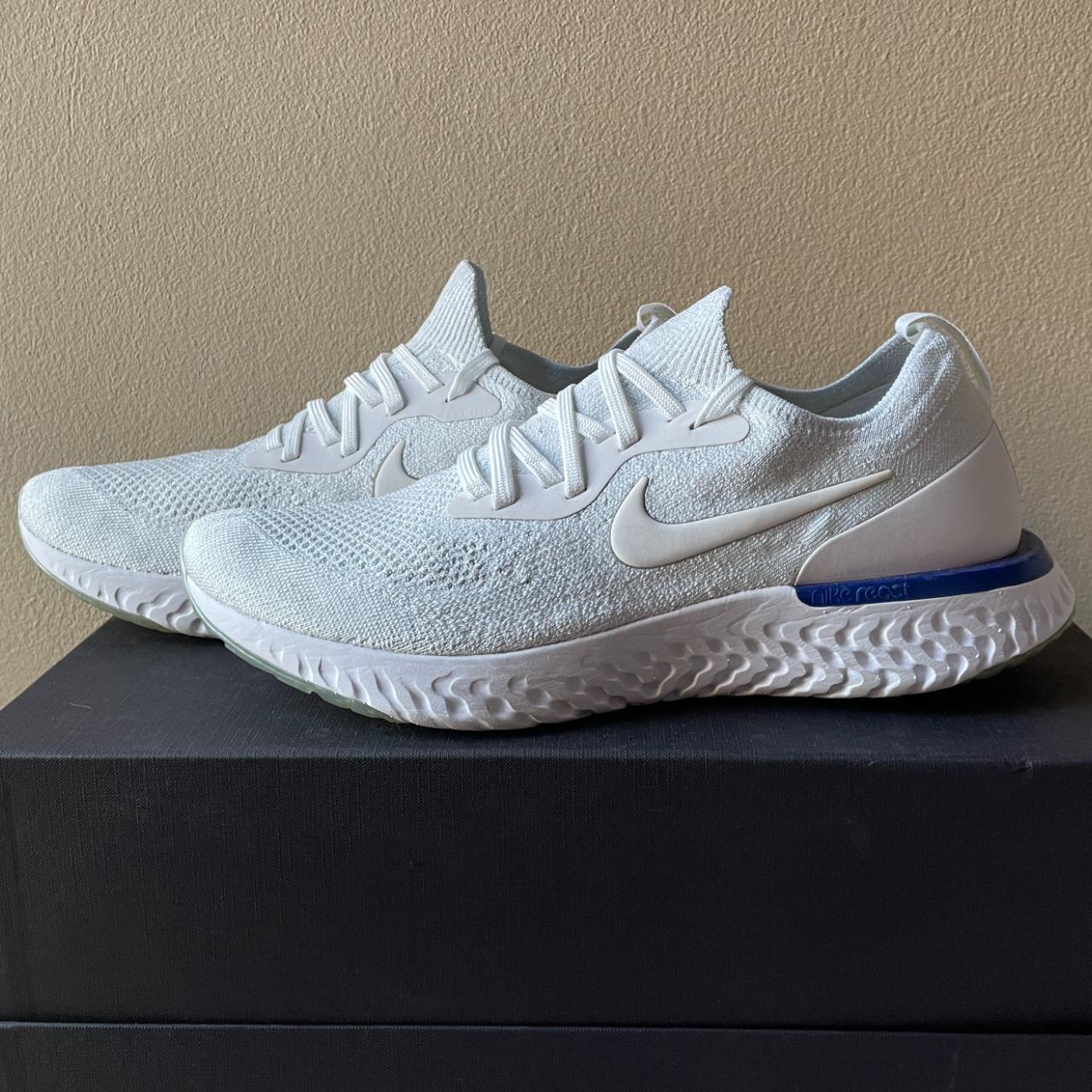 Nike epic react flyknit white racer blue mens best sale