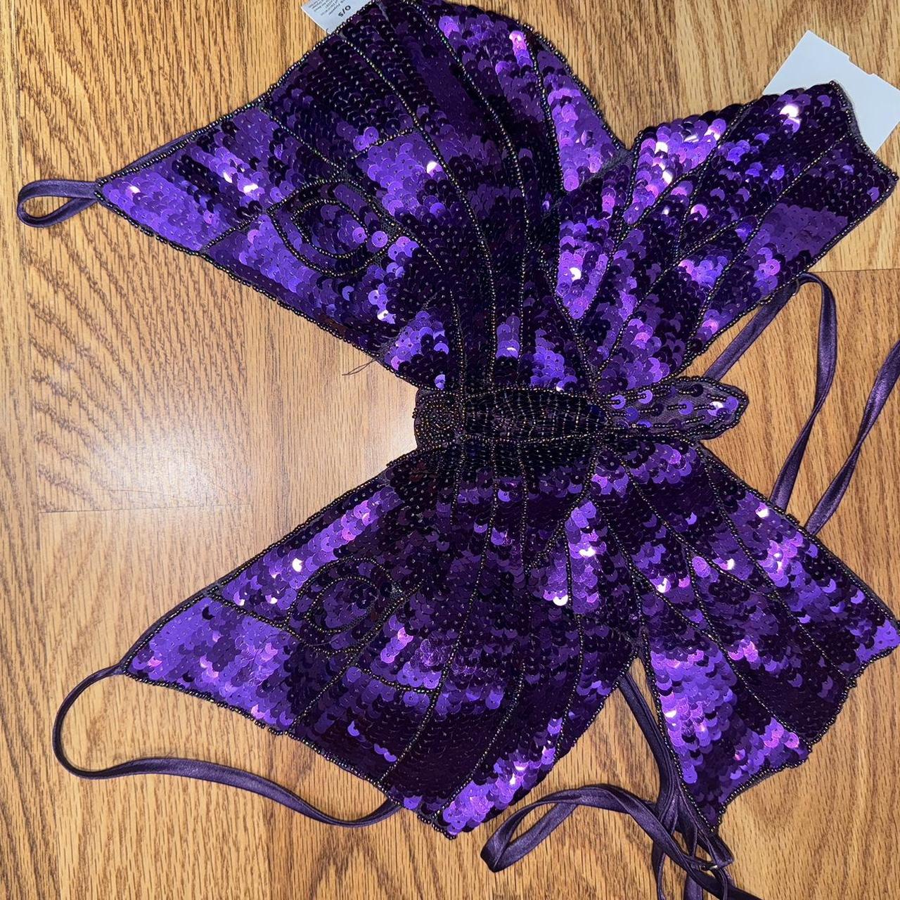 2000s purple butterfly sequin top - super cute and... - Depop