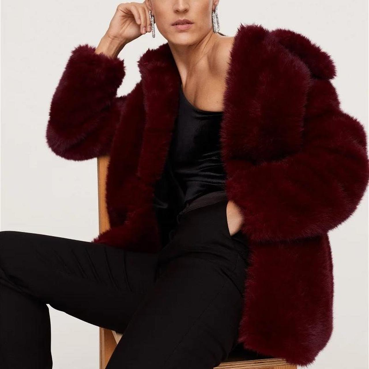 Mango red fur coat hotsell