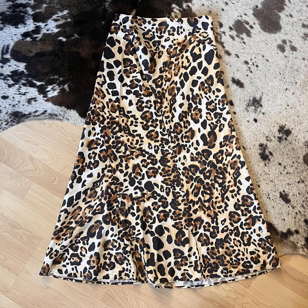 OTHER STORIES Leopard Print Midi Satin Skirt Size