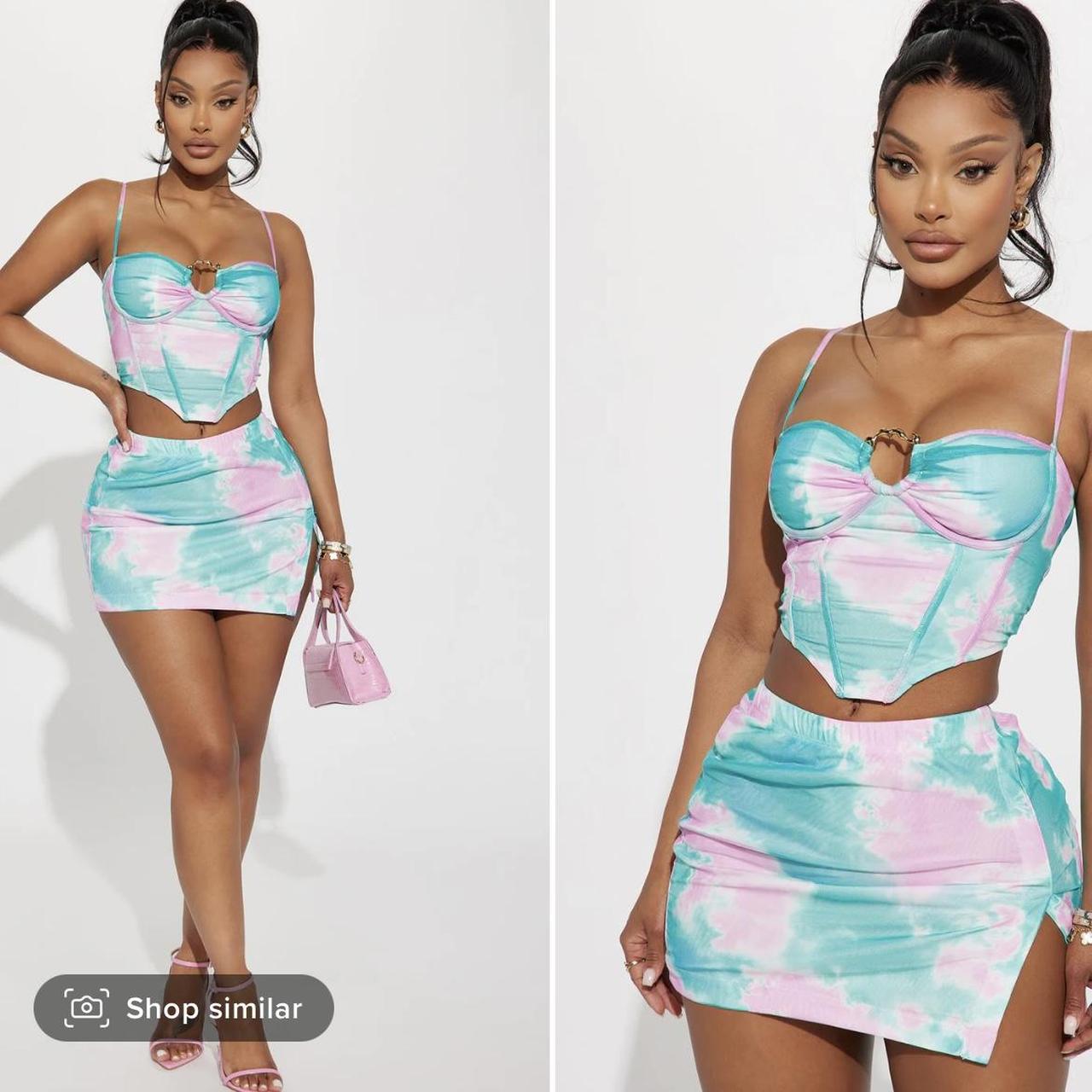 Fashion nova see me through skirt set pink/combo Depop