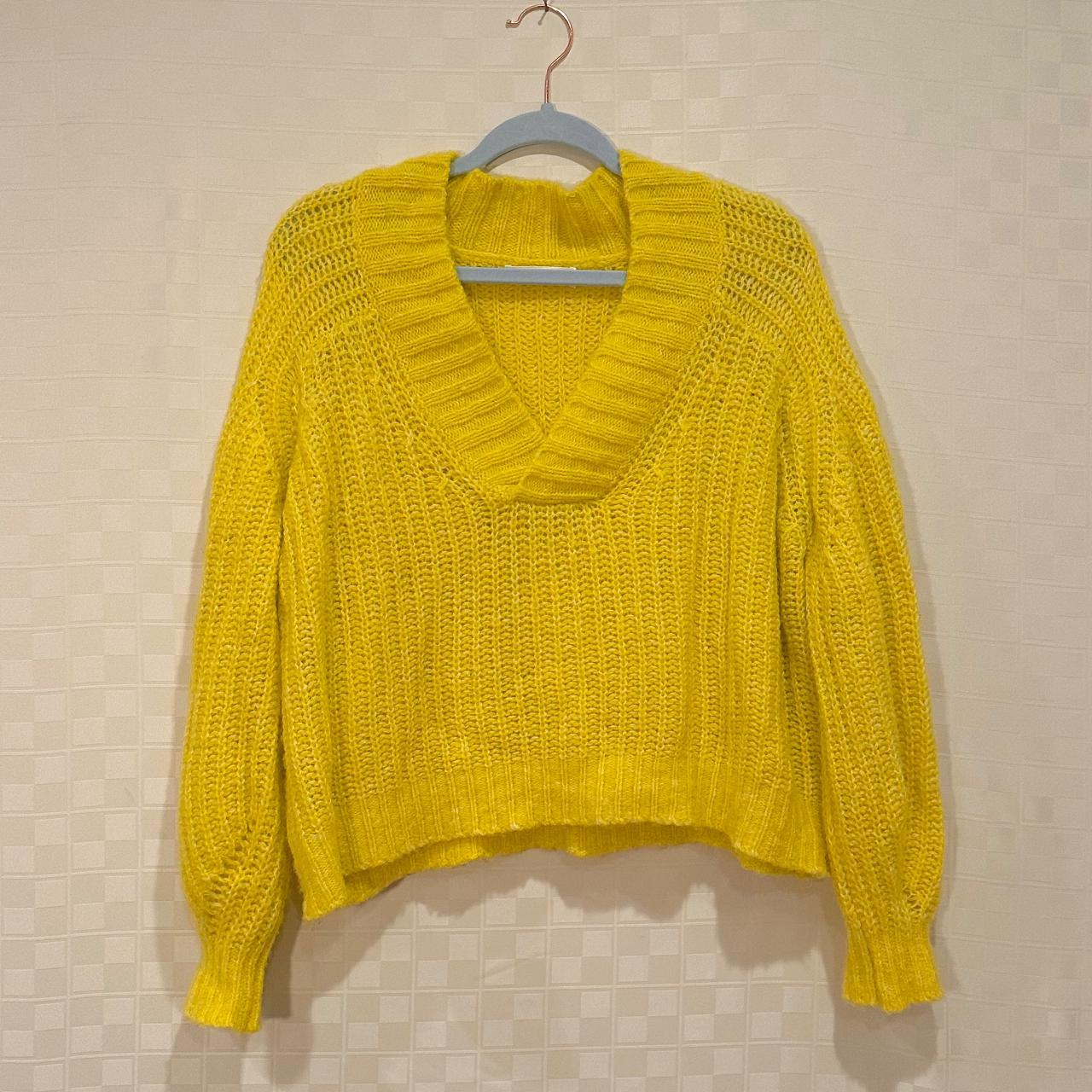 Bright yellow Anthropologie v-neck sweater. Never... - Depop