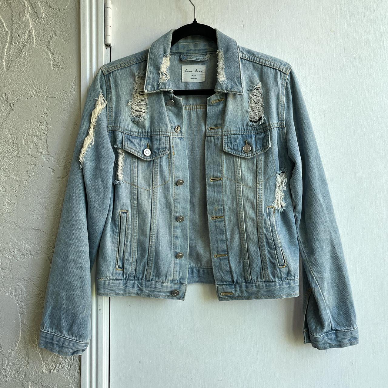 Love Tree Distressed Jean Jacket Size Small, Depop