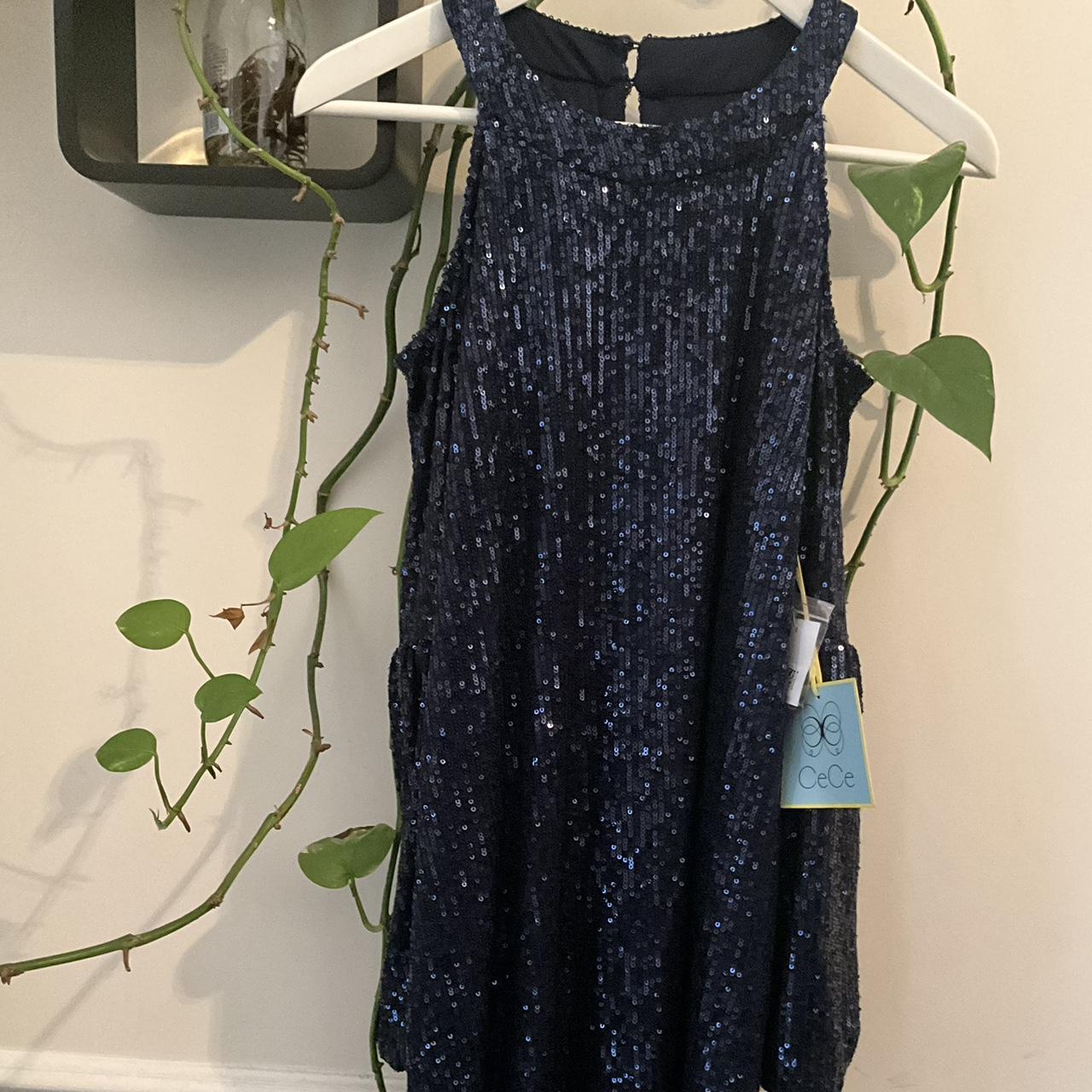 CeCe Sequined Cold Shoulder Dress Color Navy Dark