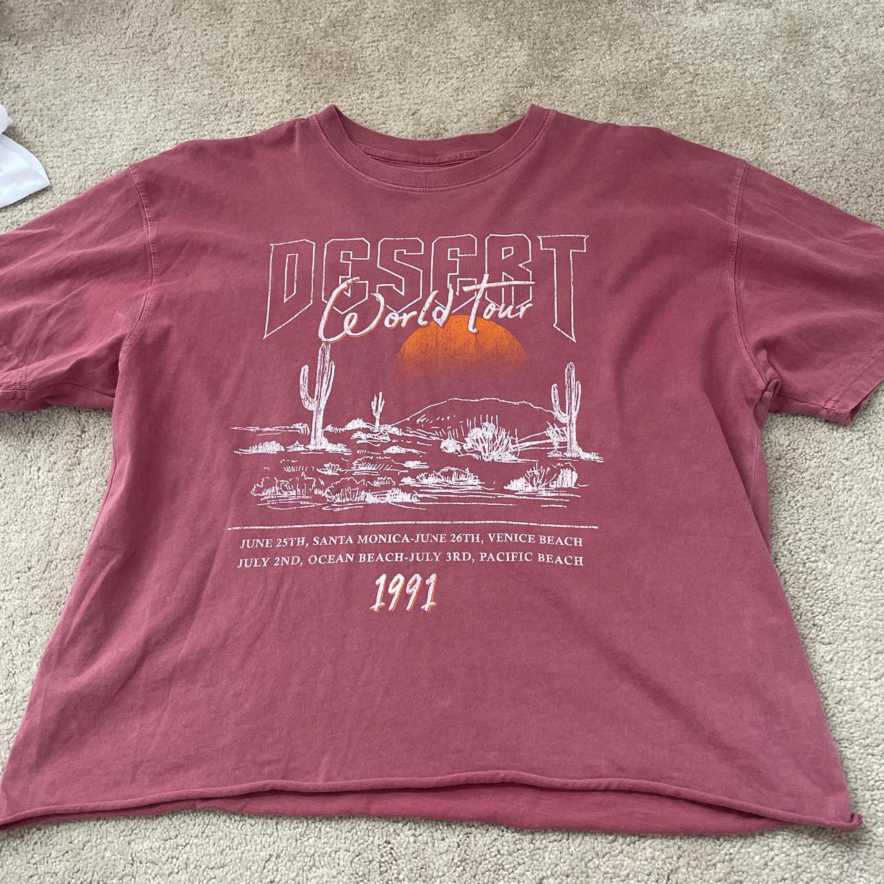 Medium dark pink desert world tour shirt with cactus... - Depop