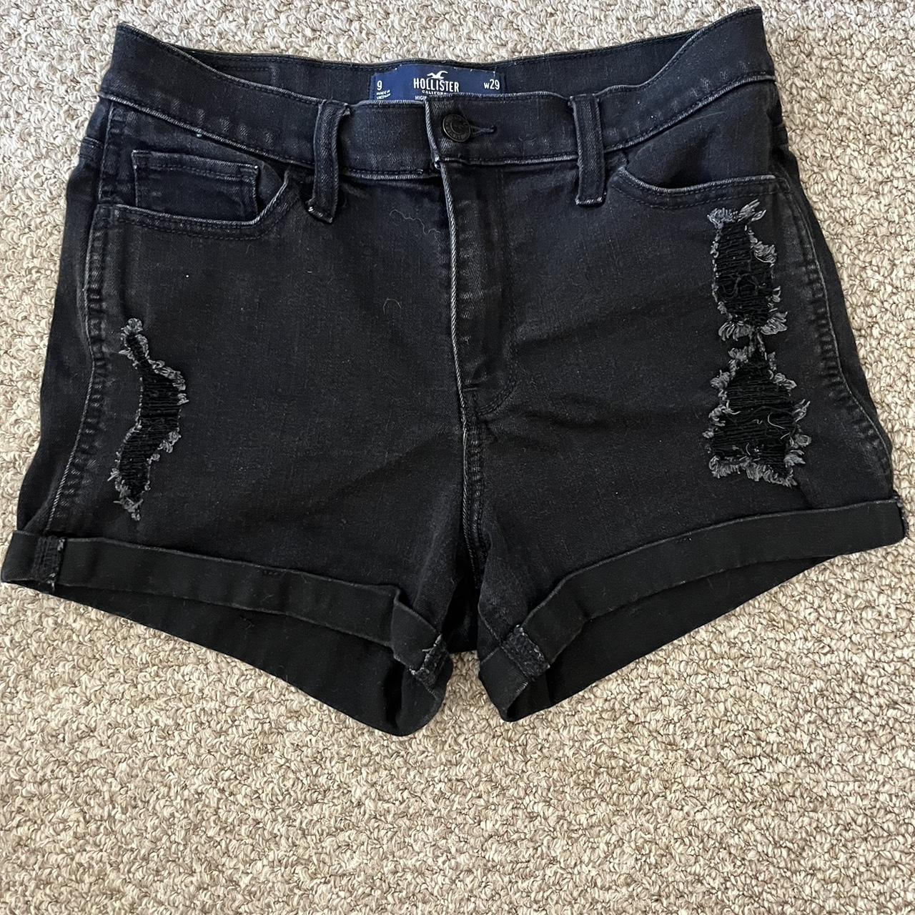 Size nine black Hollister Jean shorts Depop