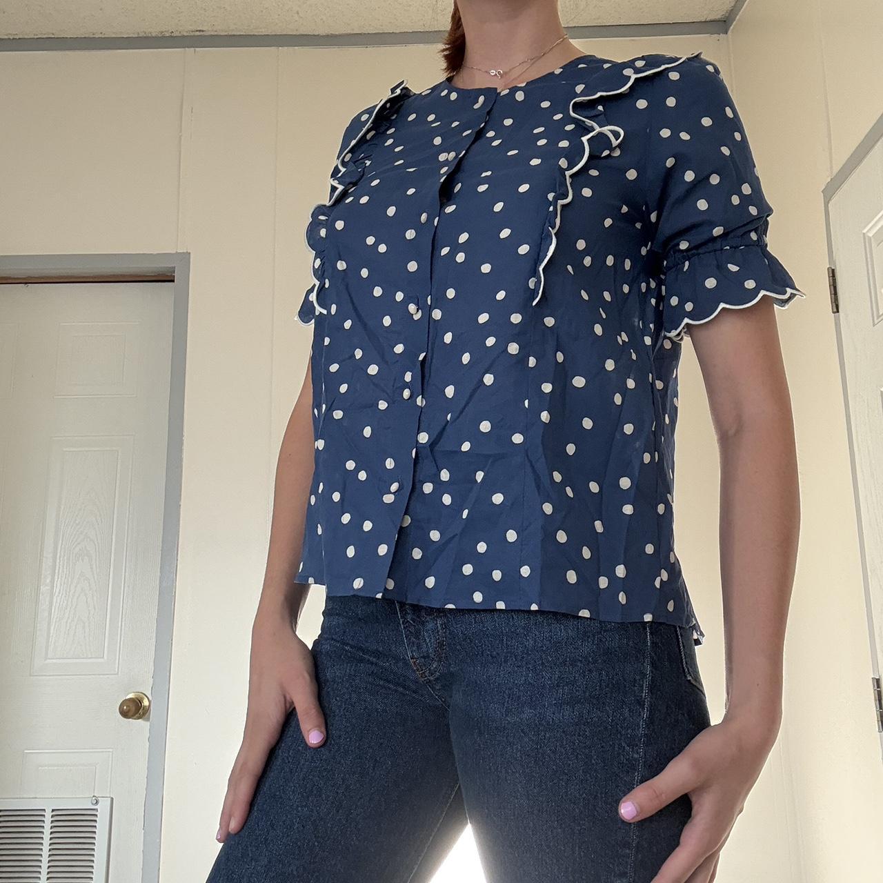 Sézane Women's Blouse Navy/Blue S – Navy blue polka dot blouse