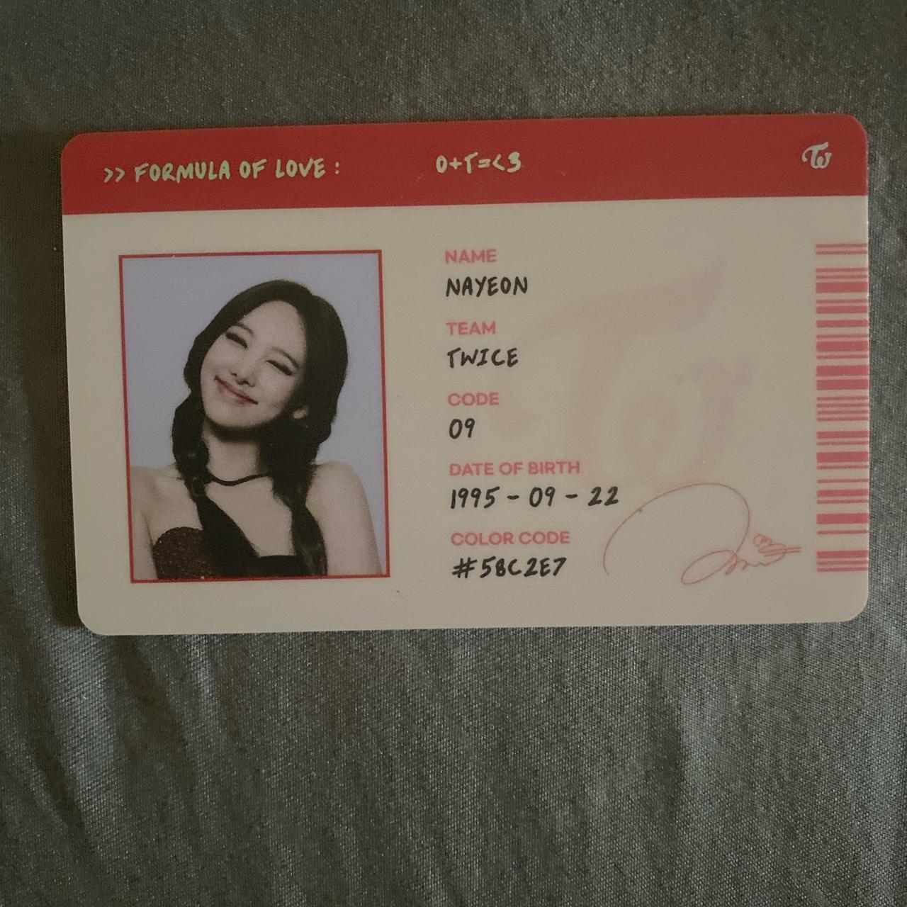 Twice formula of love nayeon id card #twice #kpop... - Depop