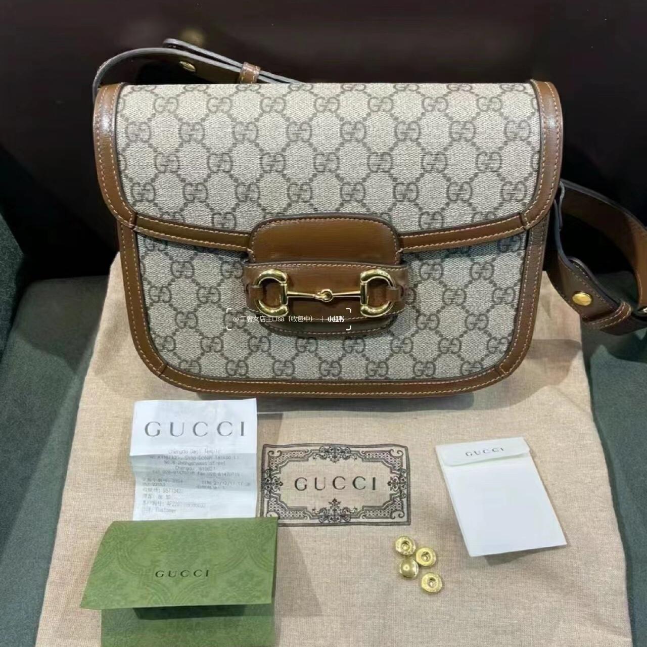 GUCCI Horsebit 1955 Old Flower LOGO Saddle Bag... - Depop