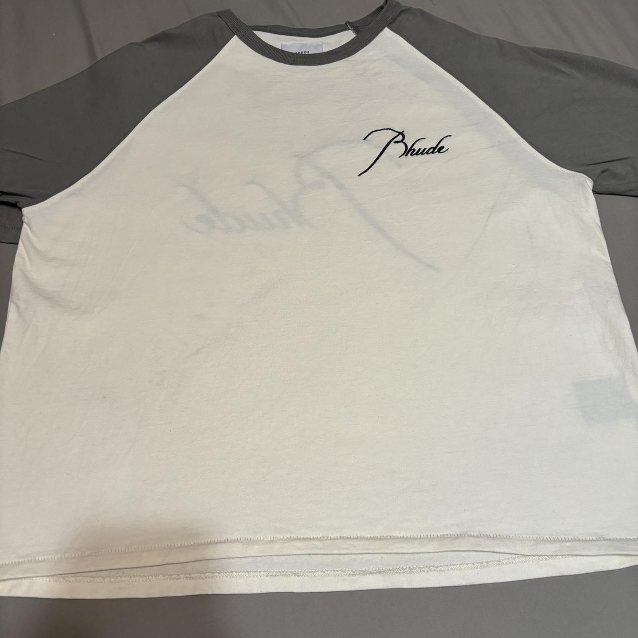Gray /White RHUDE RAGLAN LOGO TEE Worn once Good | Depop