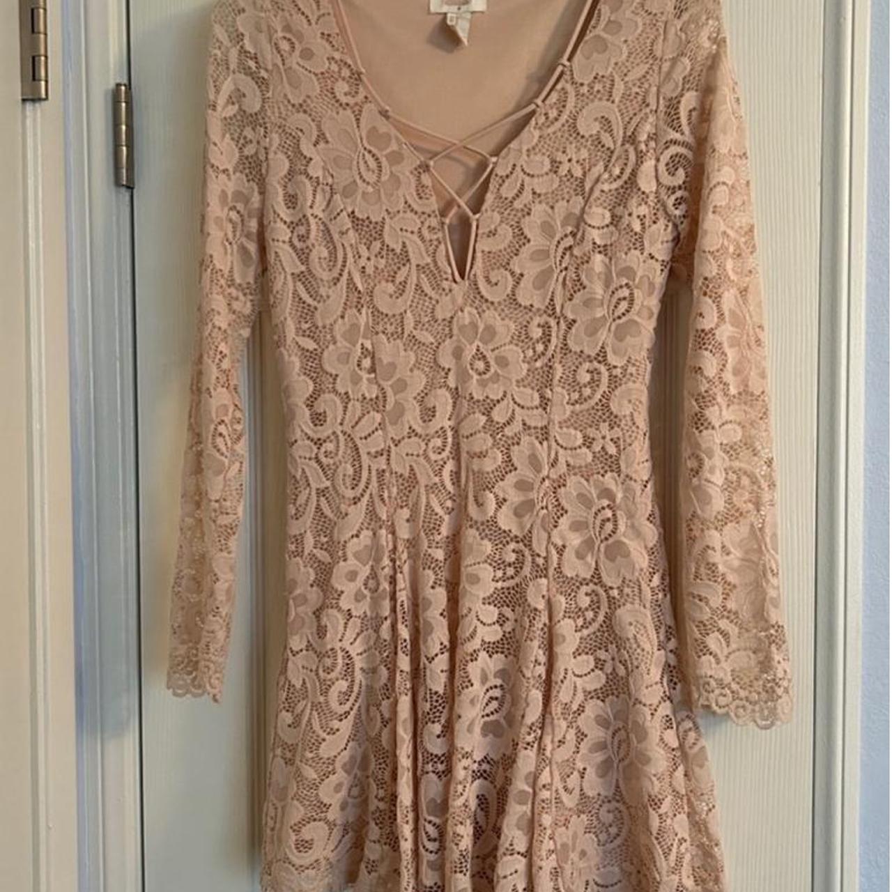 Beautiful feminine champagne pink lace dress. The. Depop