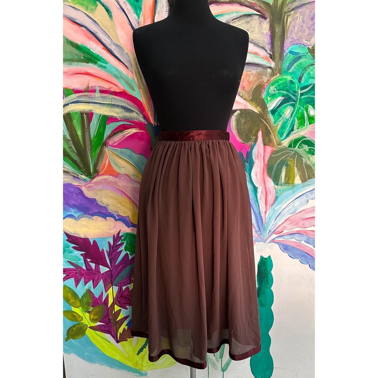 80s vintage chocolate brown designer chiffon skirt. Depop