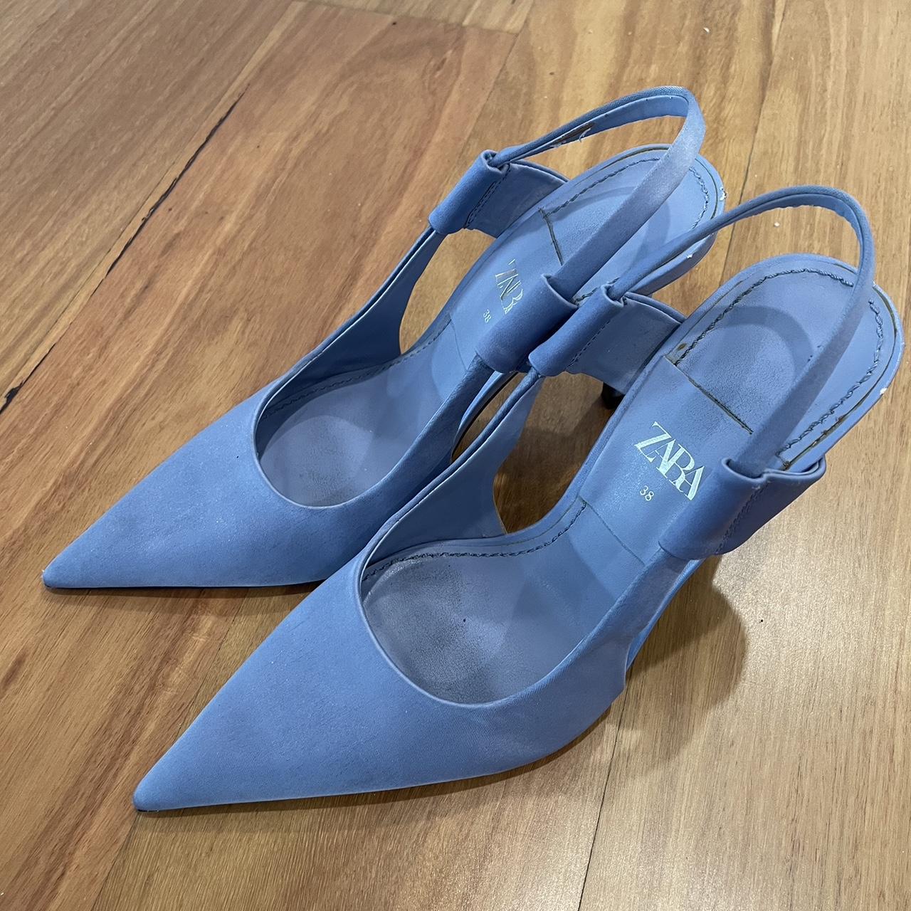 Blue velvet sling back Zara heel Size 38 Depop