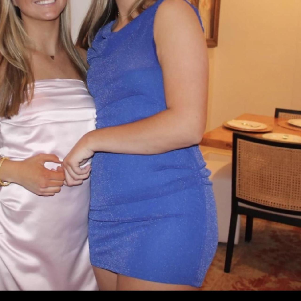 Blue light sparkle tight dress with loose neck