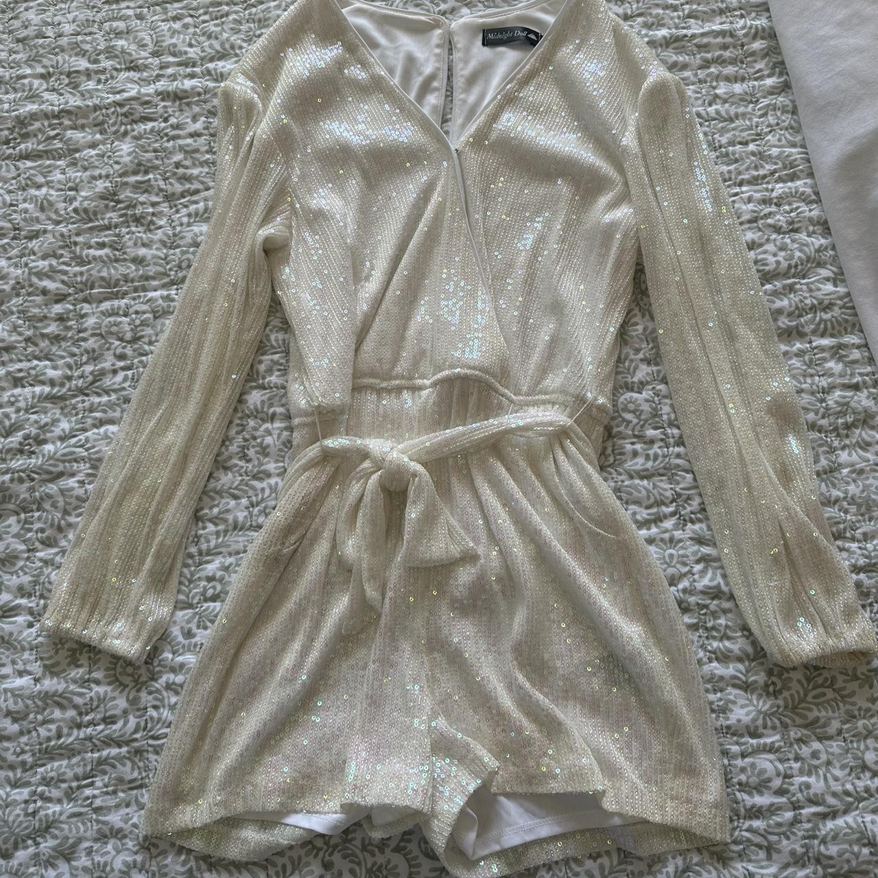 Midnight Doll White Sequin Romper Size... - Depop