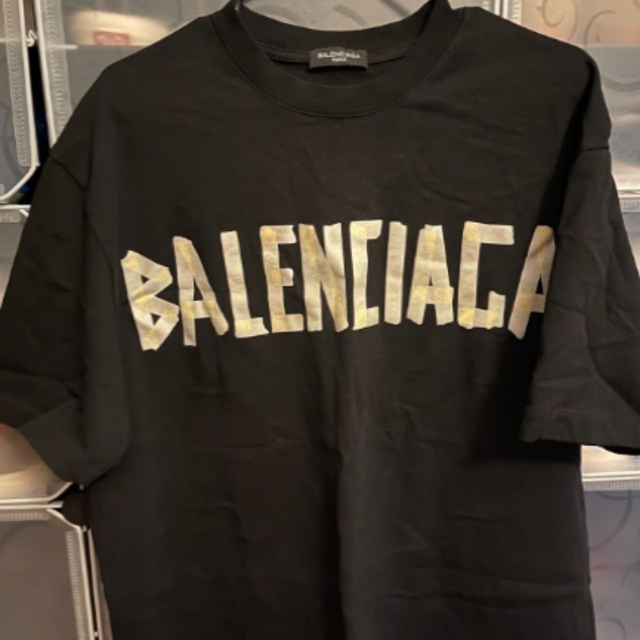 Balenciaga Tape Men's T-Shirt Black Size: L... - Depop