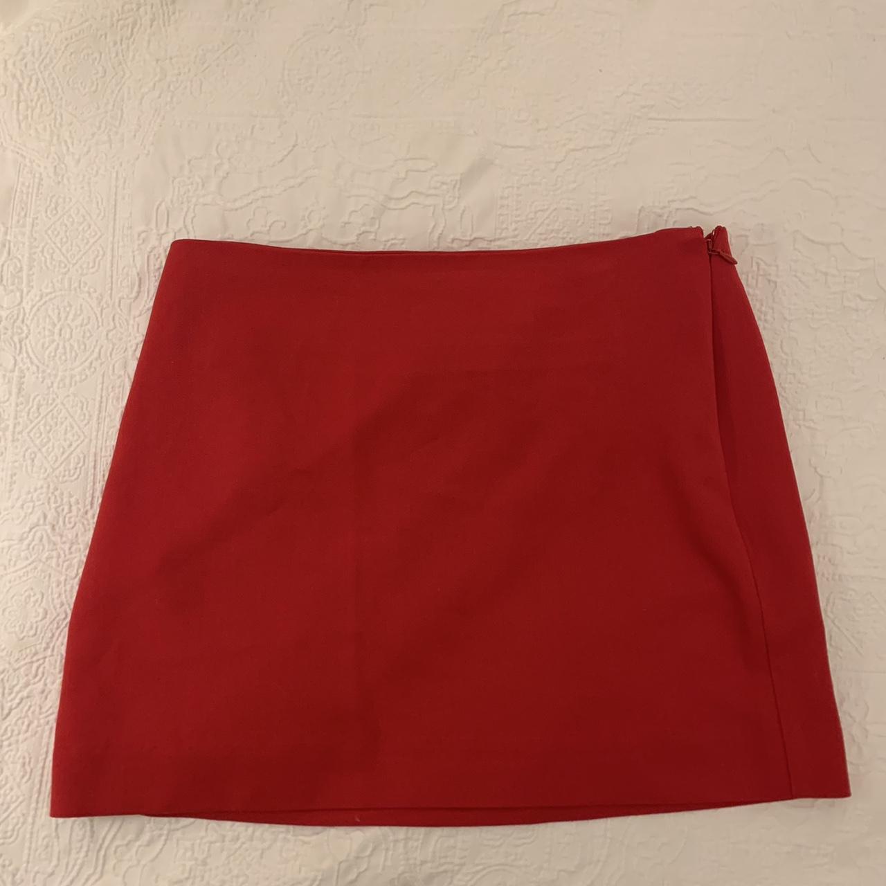 mini red skirt // tailored a line mini skirt //... - Depop