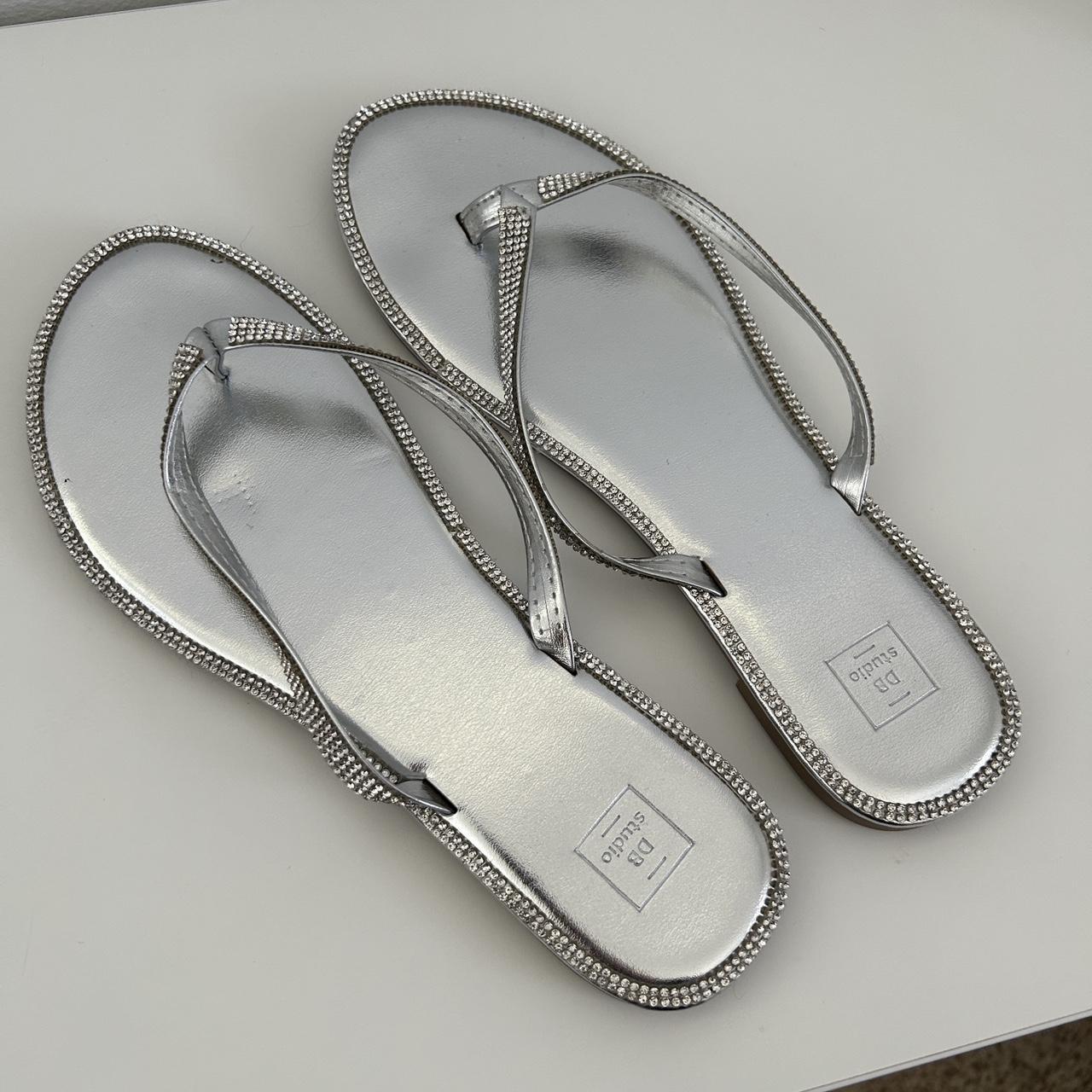 Silver embellished sale flip flops