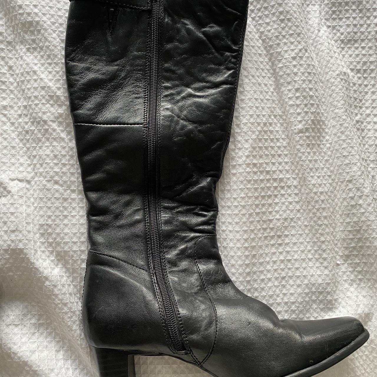 Knee High Black Leather Boots - Depop