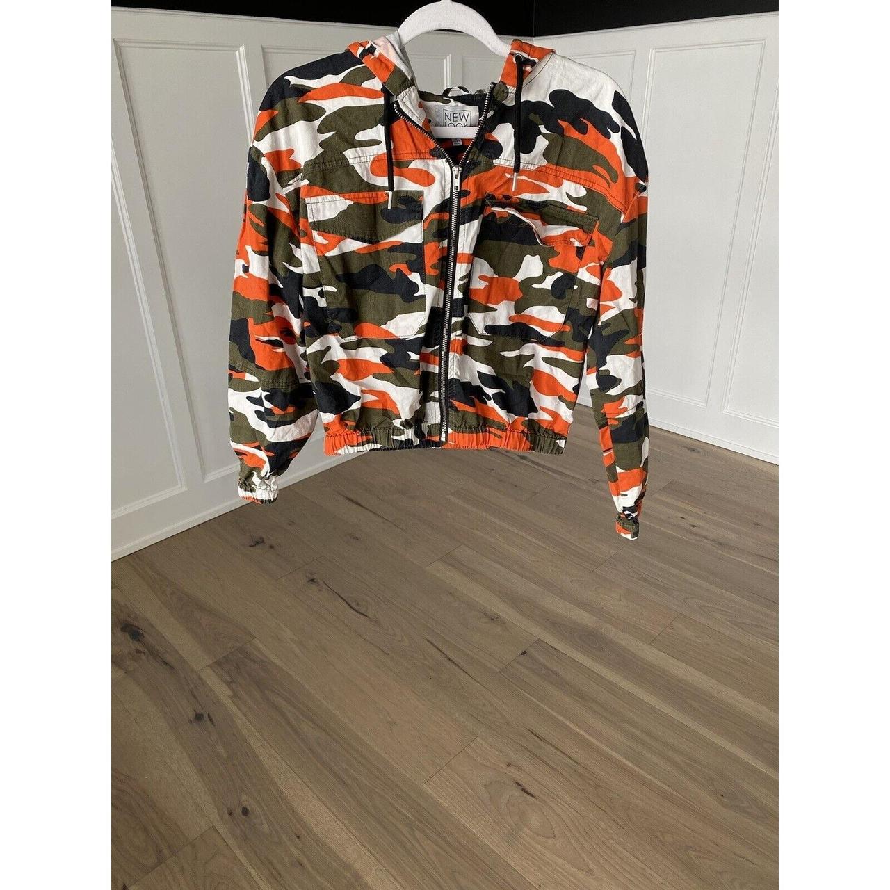 New Look Womens Camo Full Zip Hooded Jacket Orange