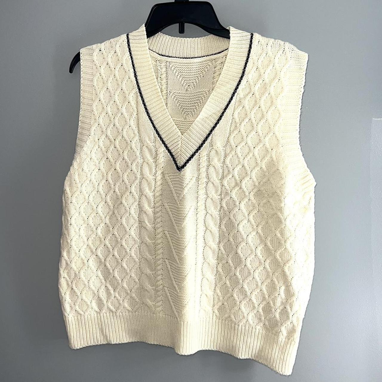 Shein Argyle Knit V-Neck Sweater Vest in Beige Depop