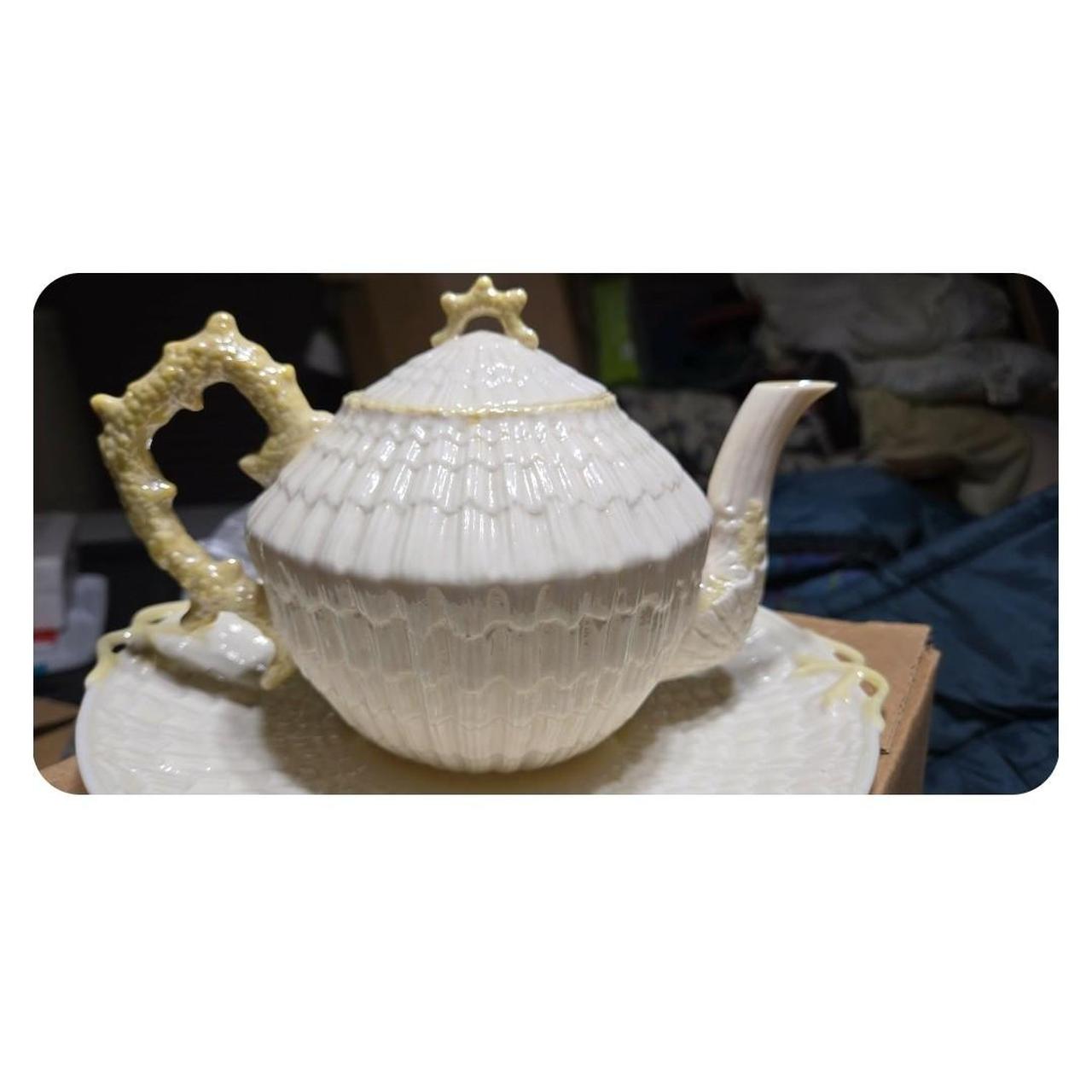 Vintage Belleek Limpet Shell Design Teapot 3rd Green... | Depop