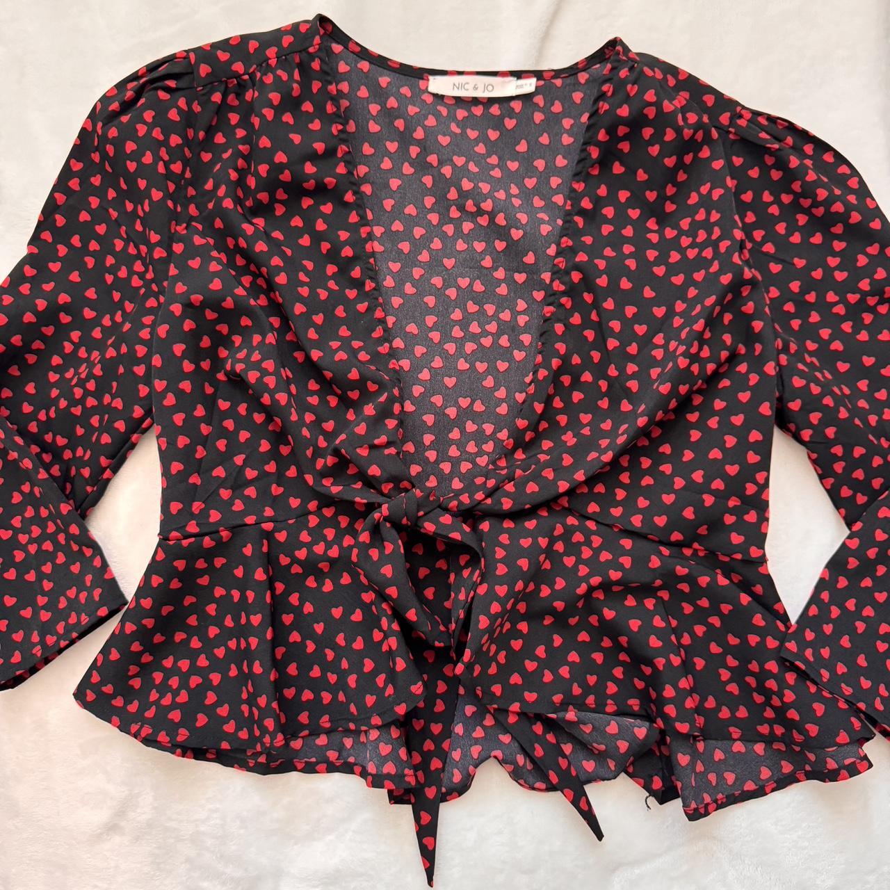 wrap top with hearts and puff sleeve #coquette... - Depop