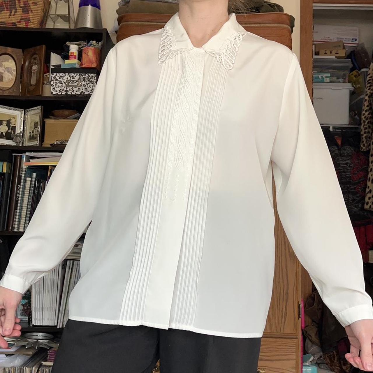 Vintage 80s white embroidered blouse by Mikado. Love - Depop