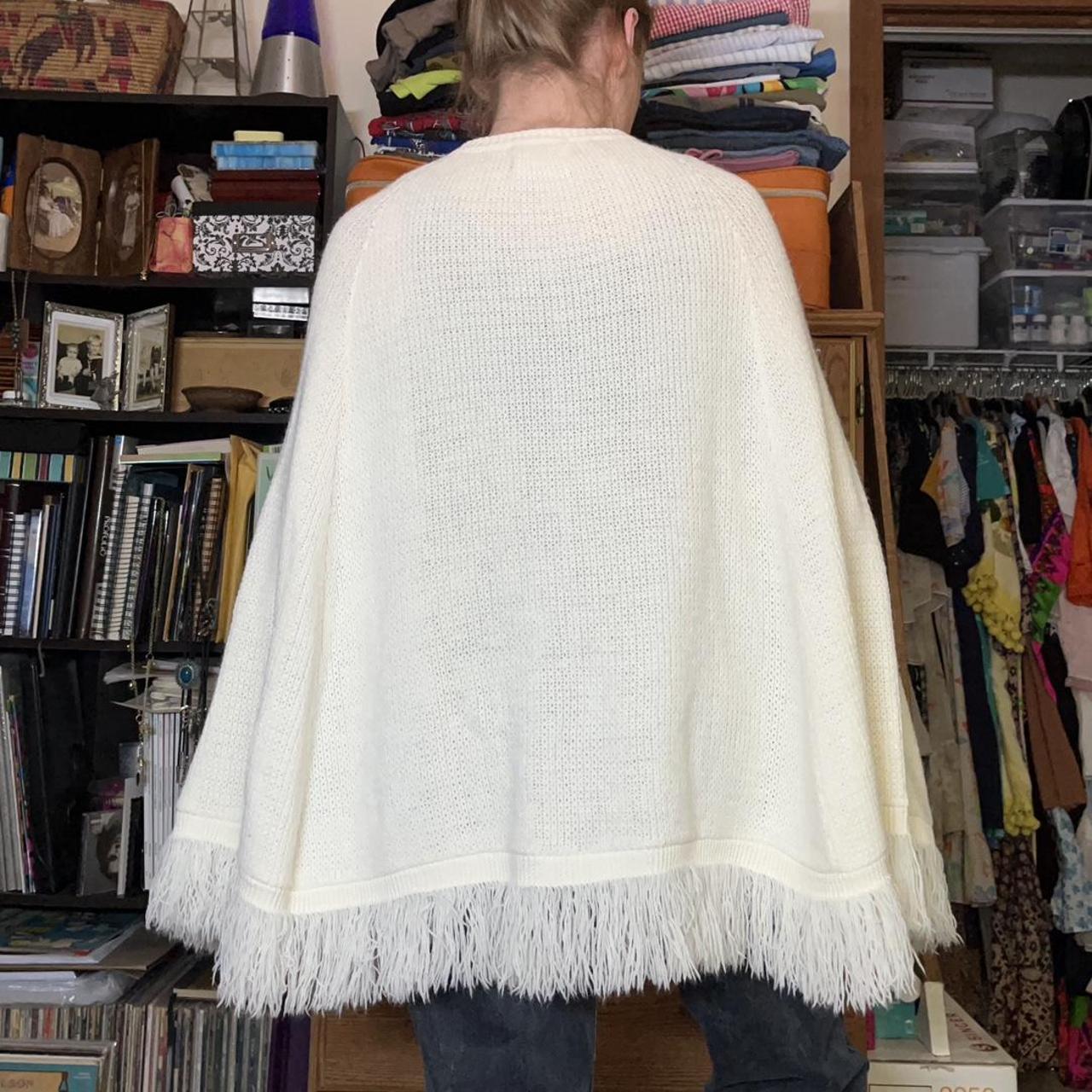 Vintage 60s or 70s knit fringe shawl / poncho / cape... - Depop