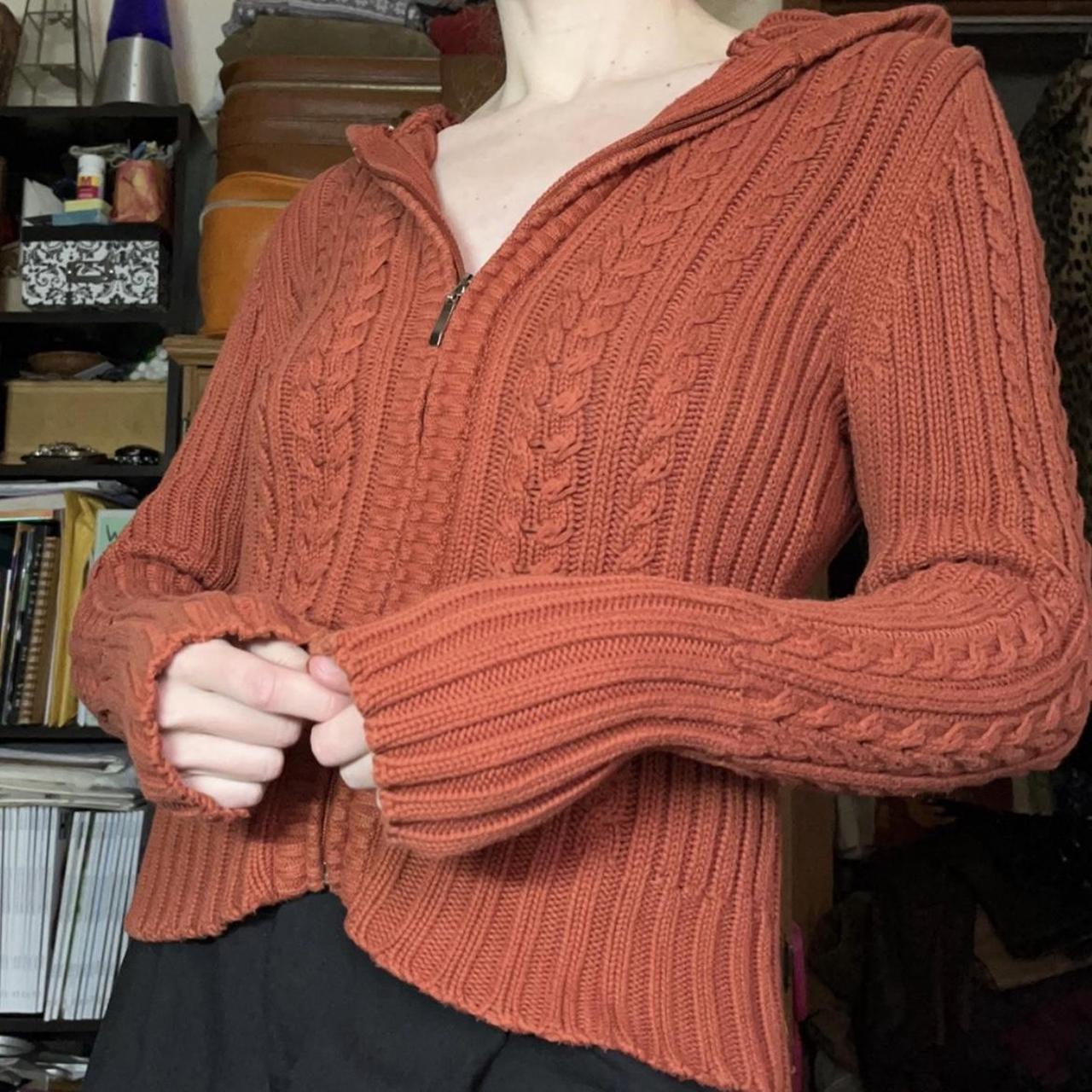 cable knit burnt orange sweater cardigan