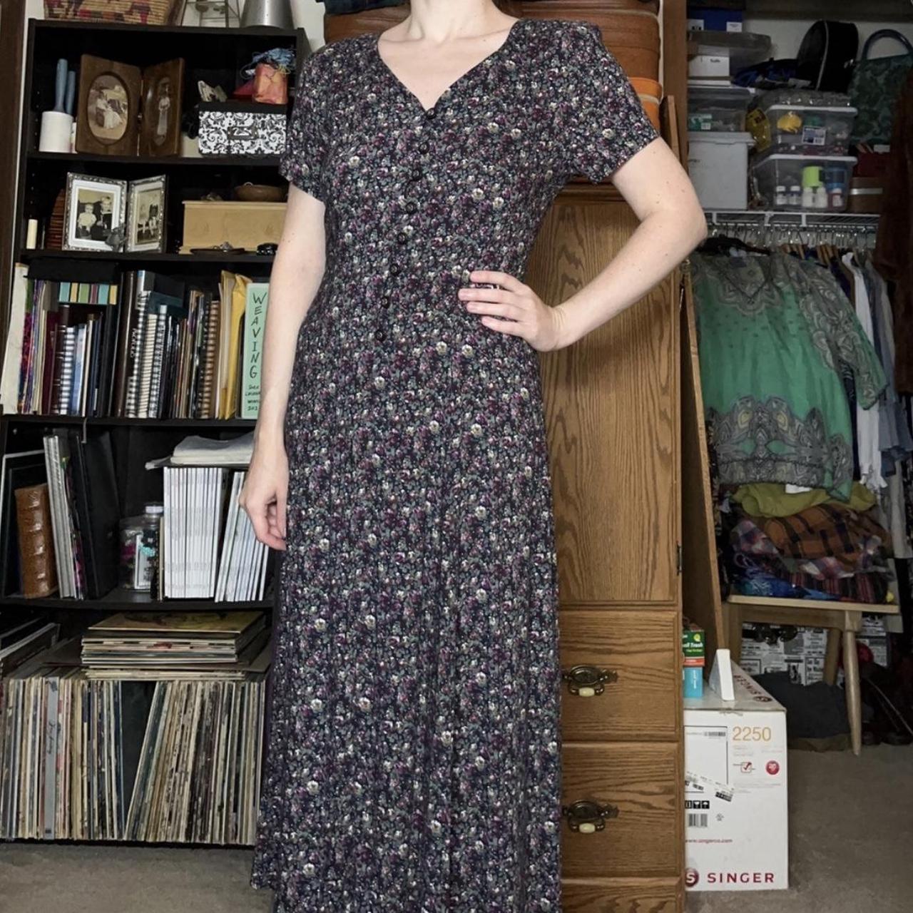 Vintage 90s dark floral grunge midi/maxi dress by | Depop