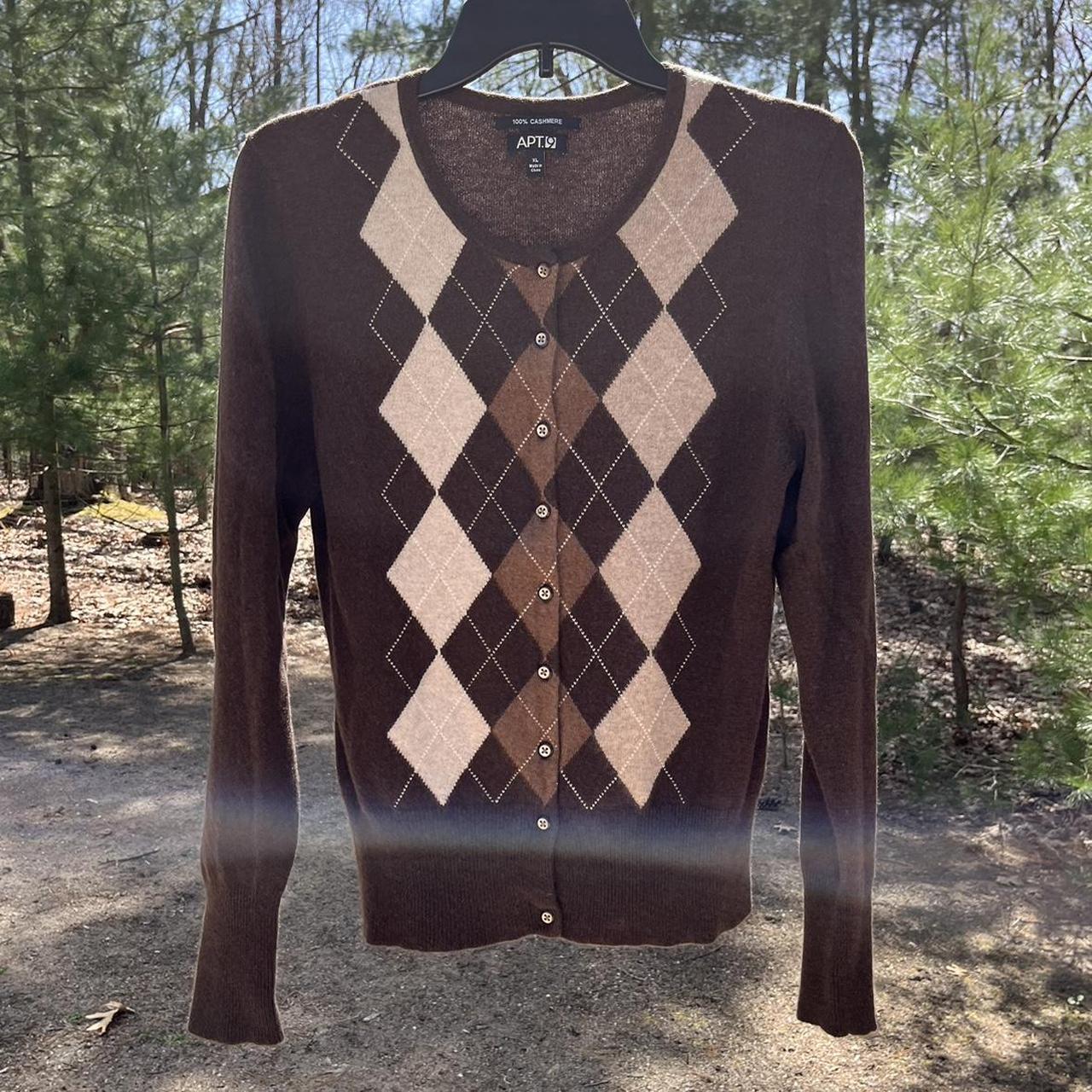 Apt. 9 neutral Argyle 100 cashmere knit cardigan