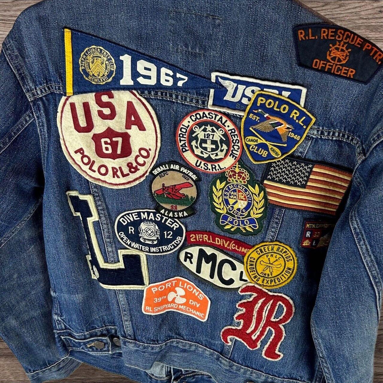 Ralph Lauren Polo Letterman Patch Denim Jacket Blue