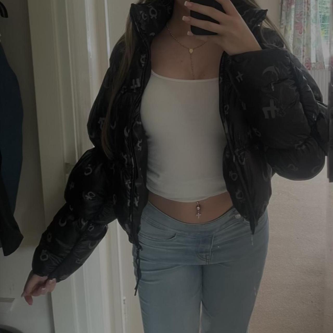 Black cropped puffer jacket sailor moon | Depop