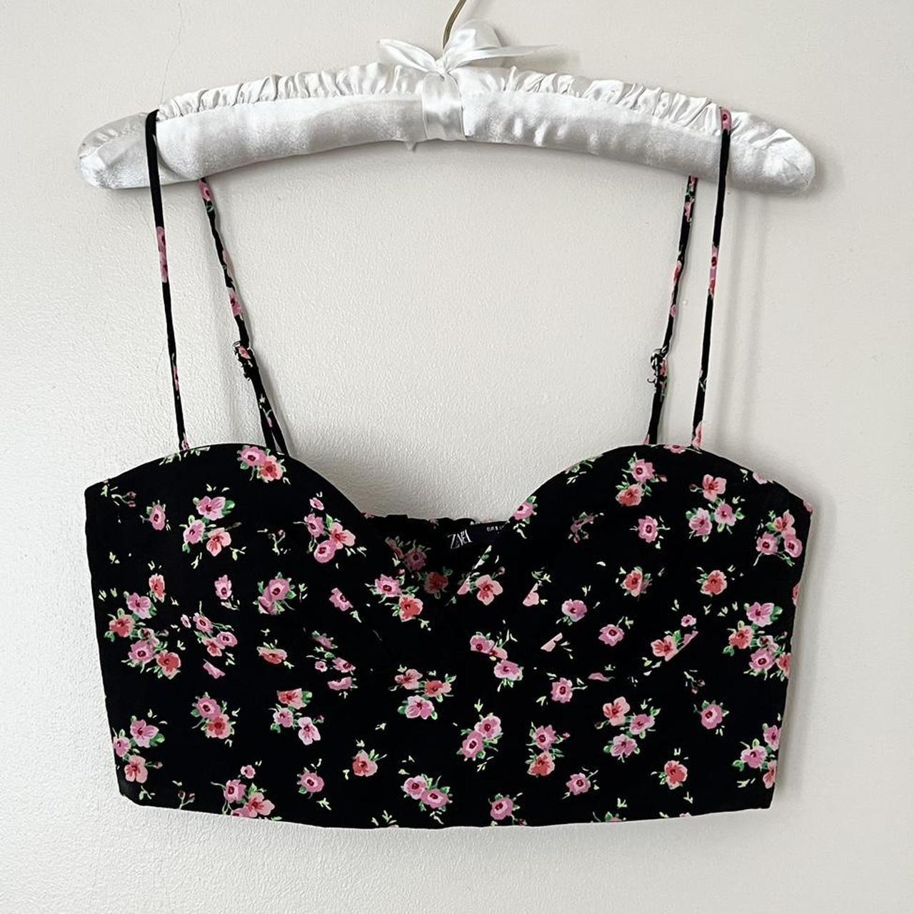 Zara Black Floral Corset Bustier Crop Top Size Small store