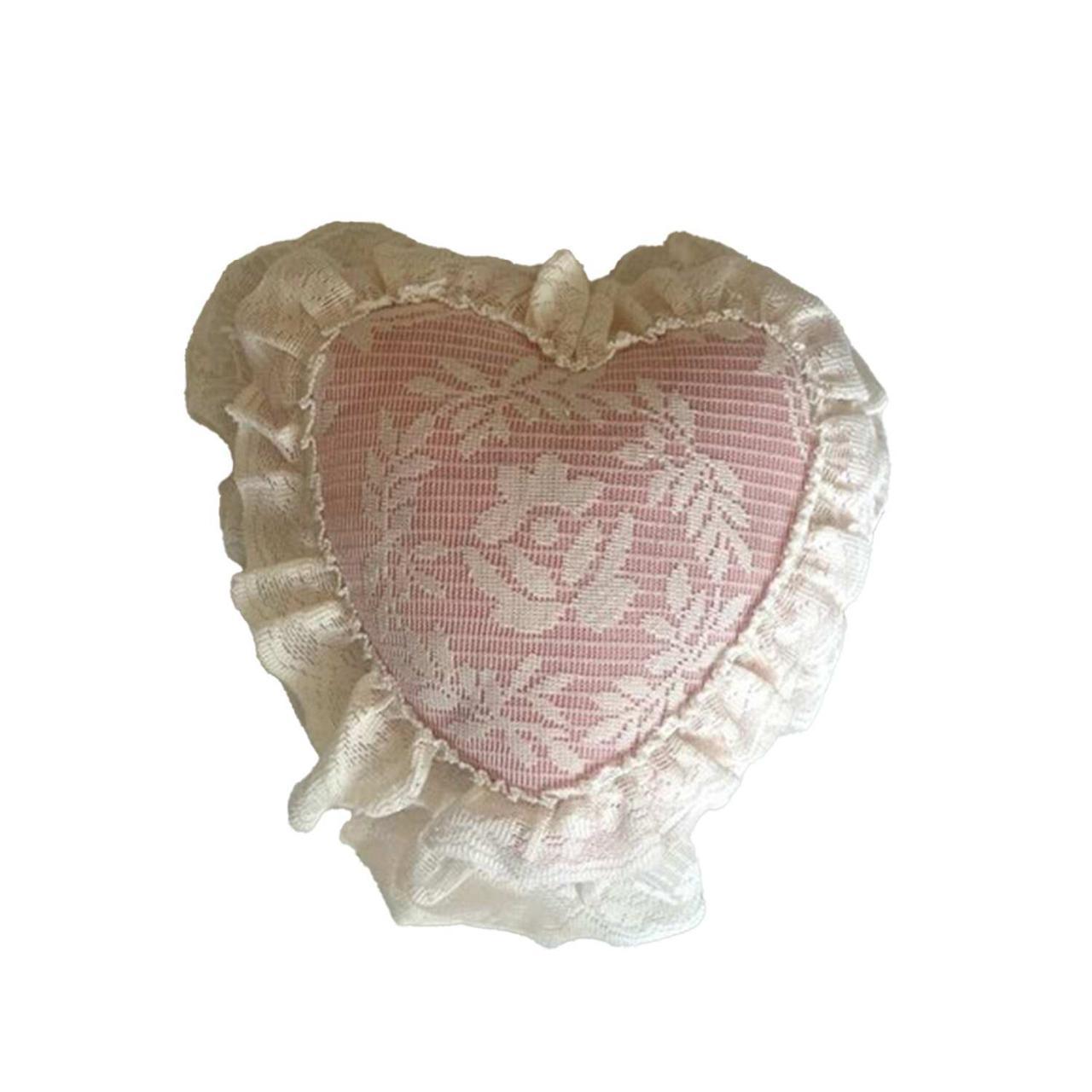 Pink Lace Heart Pillow. Pink with white lace heart... - Depop